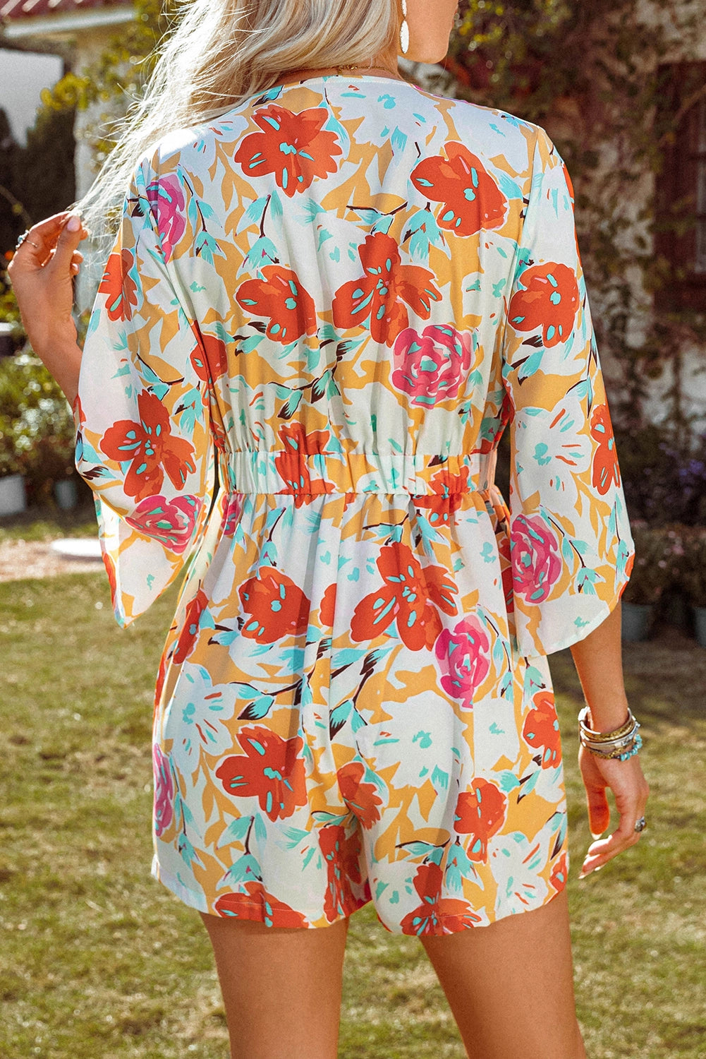 Blooming Floral Print Front Tie Romper