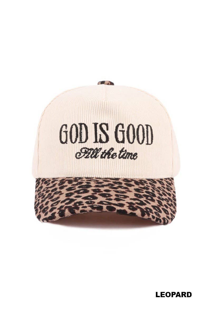 God Is Good All The Time Two Tone Corduroy Cap: LEOPARD / 1(ONE SIZE)