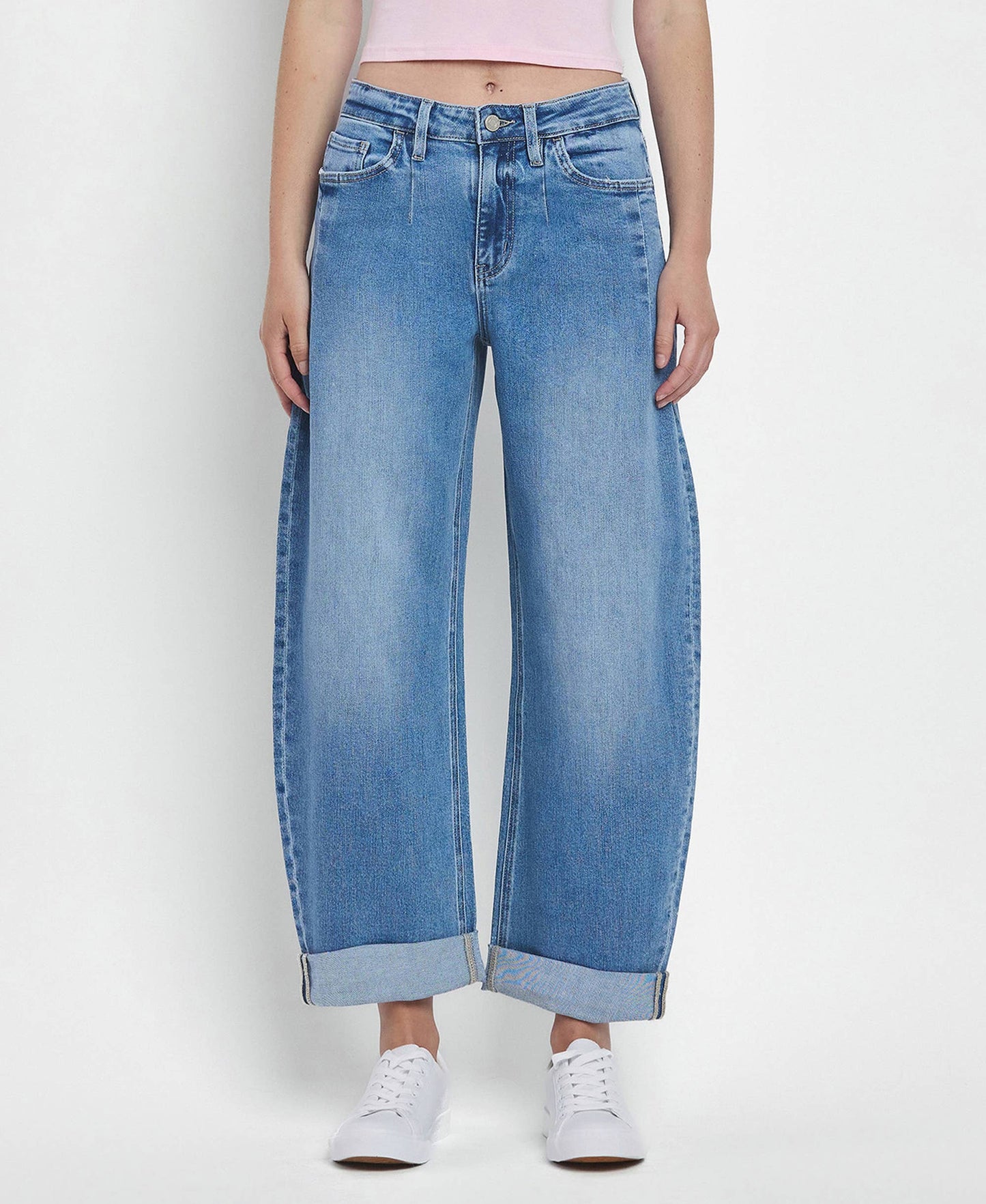SUPER HIGH RISE DOUBLE CUFFED BARREL JEANS  WIND SANP