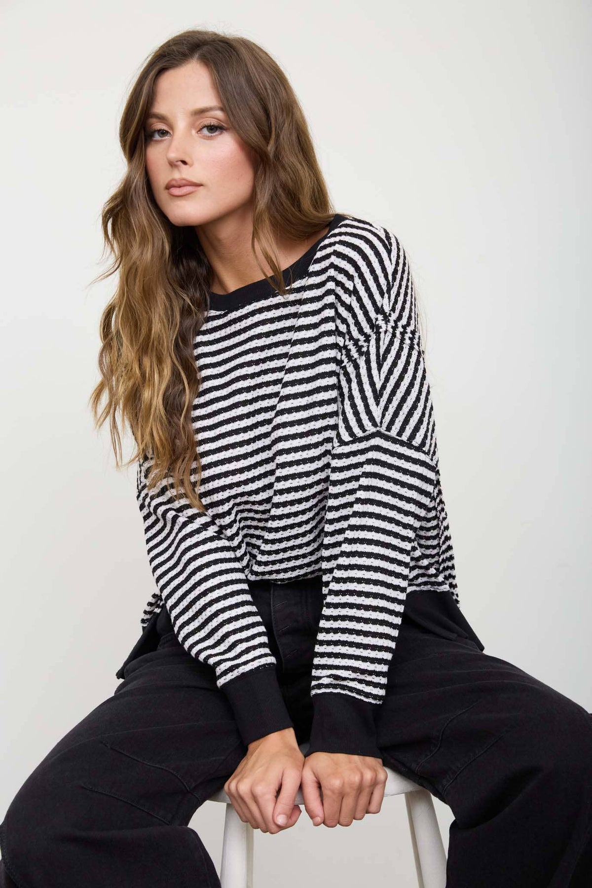 Black striped Raw Hem