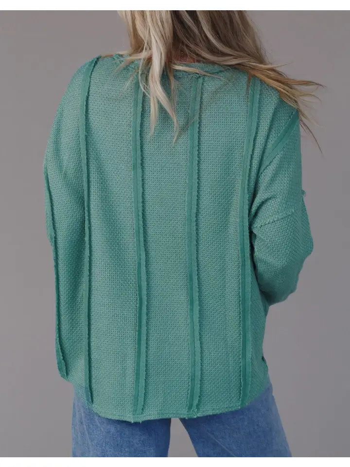 Reverse Seam Textured Knit Top