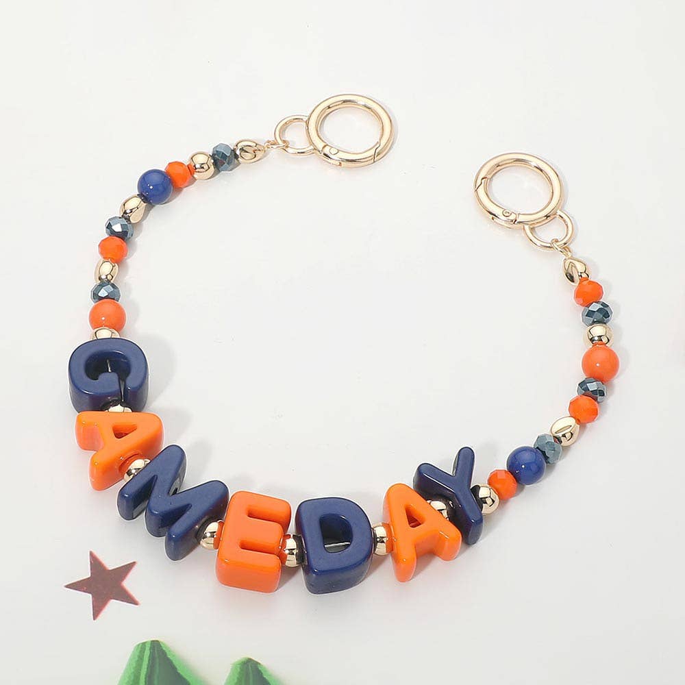 GAME DAY Letter Beaded Bag Charm Chain: Gold,White