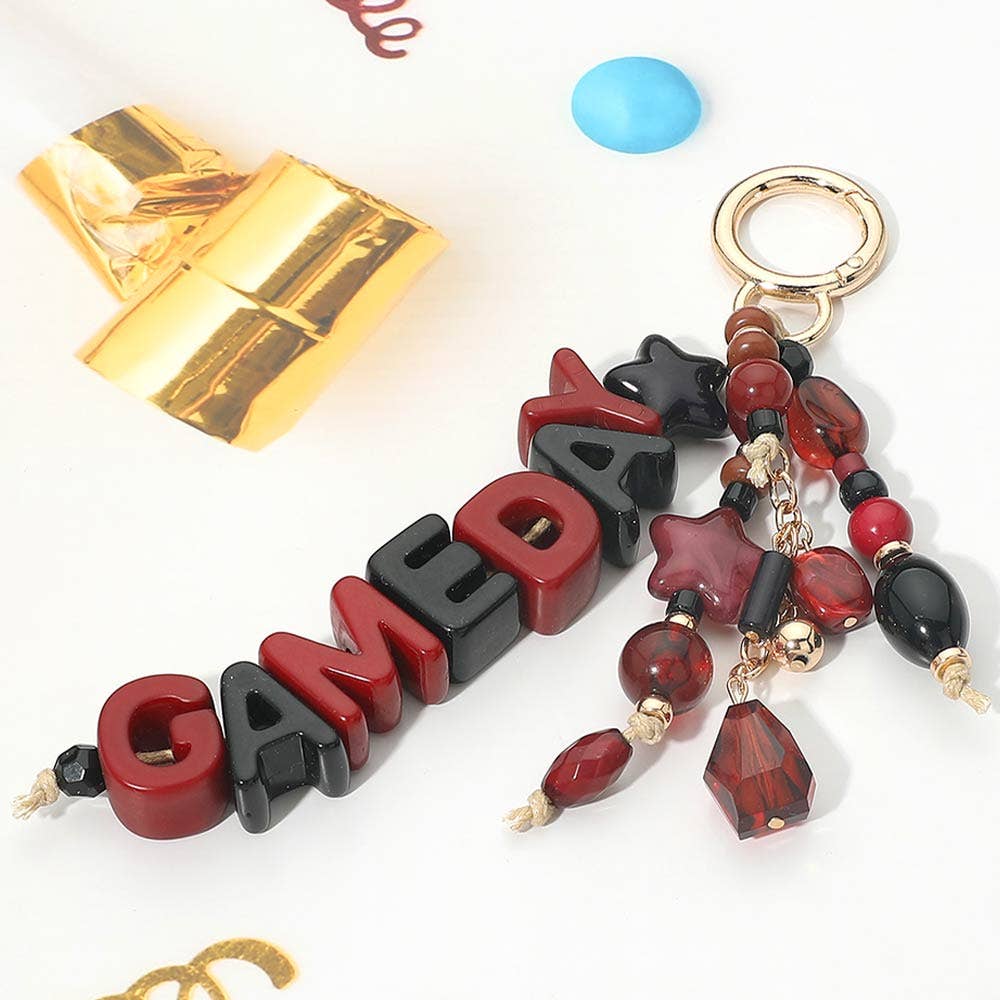 GAMEDAY Star Beads Beaded Drop Keychain Bag Charm: Black,Burgundy,Gold