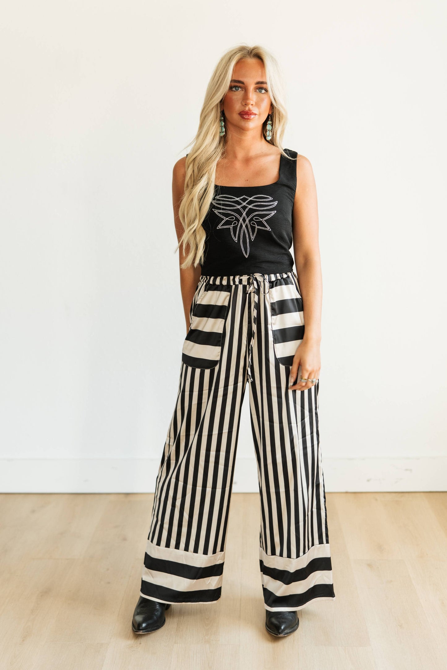 SATIN BLACK /TAN STRIPE PANT