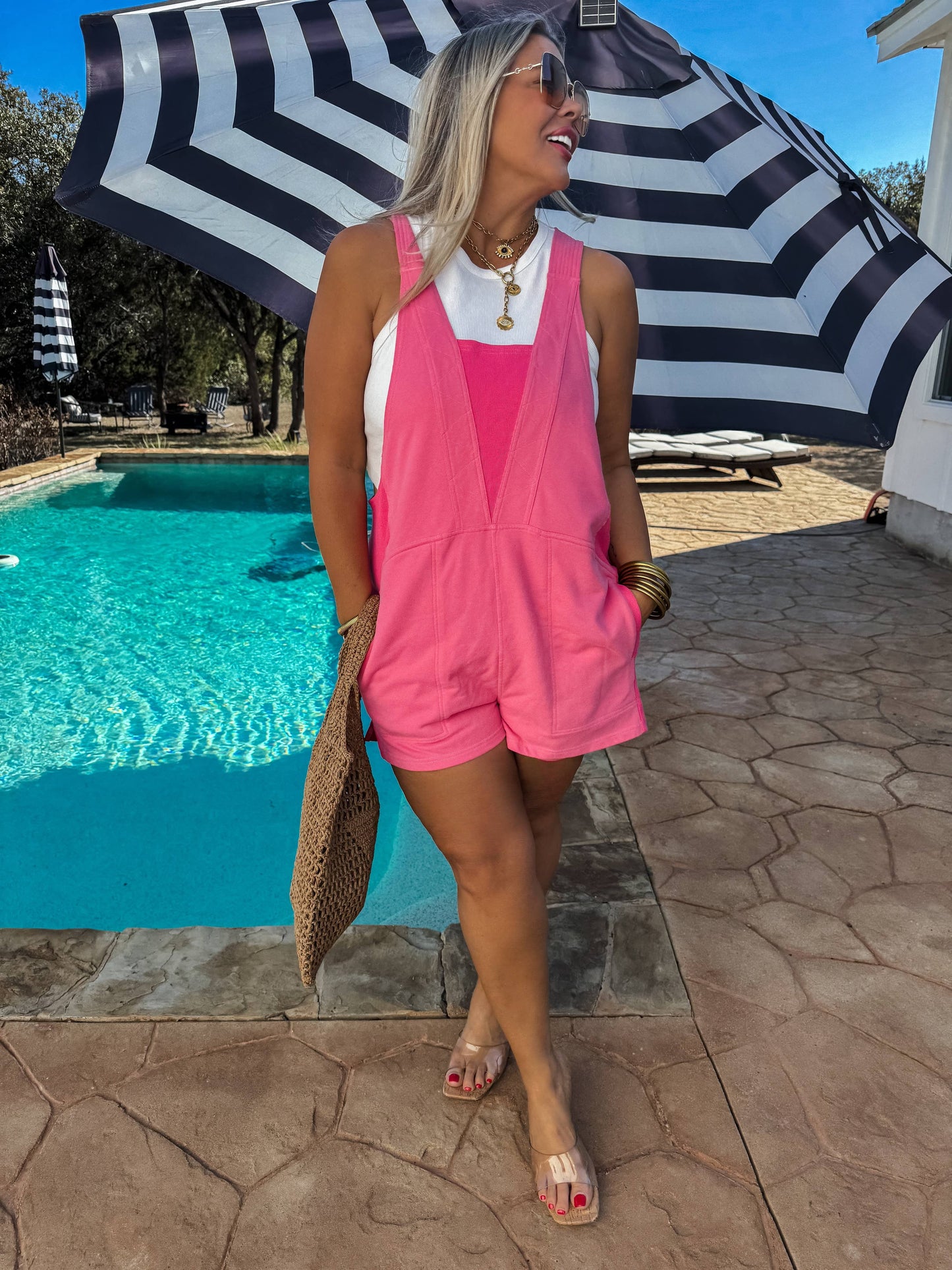 SPRING BEACH PLEASE ROMPER: CORAL