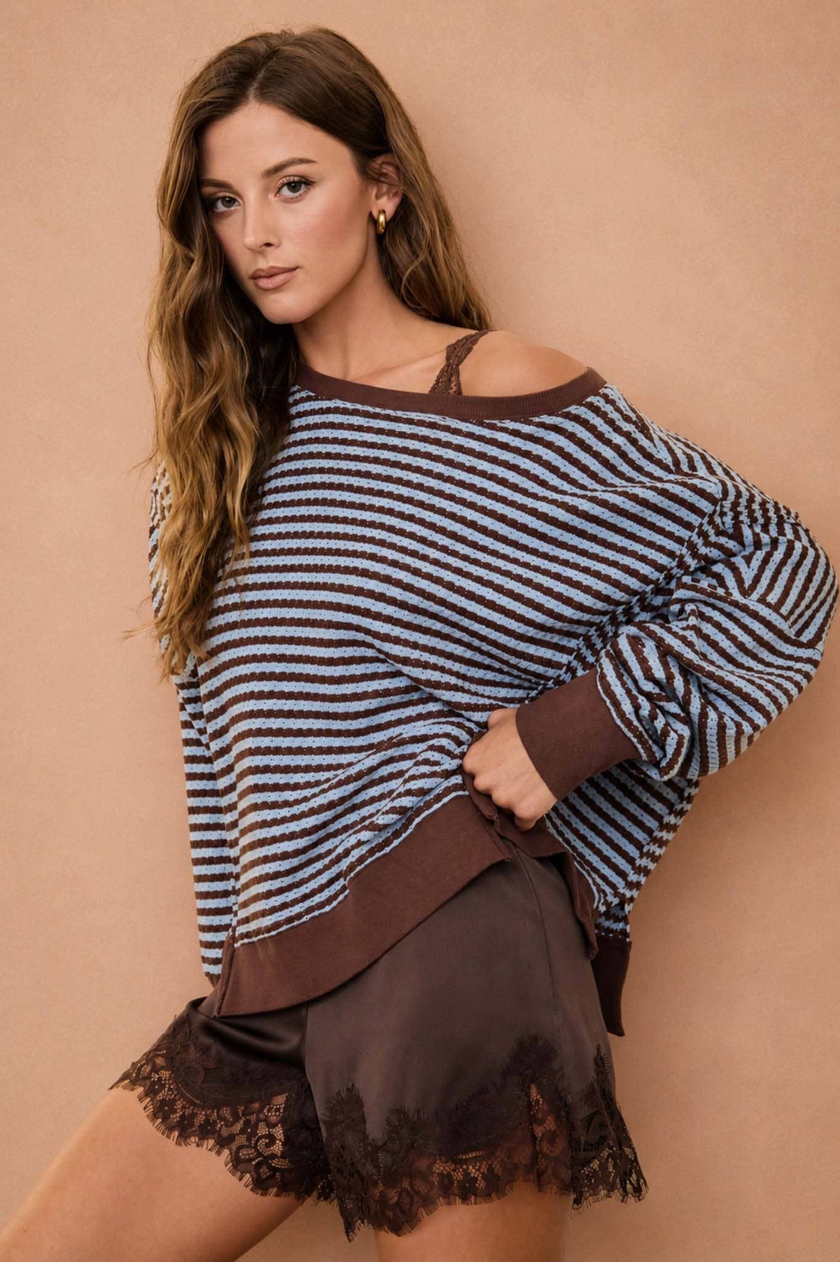 Black striped Raw Hem