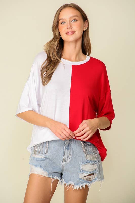 Game Day Multi Color Knit Top: BURGUNDY/WHITE