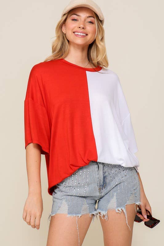 Game Day Multi Color Knit Top: BURGUNDY/WHITE