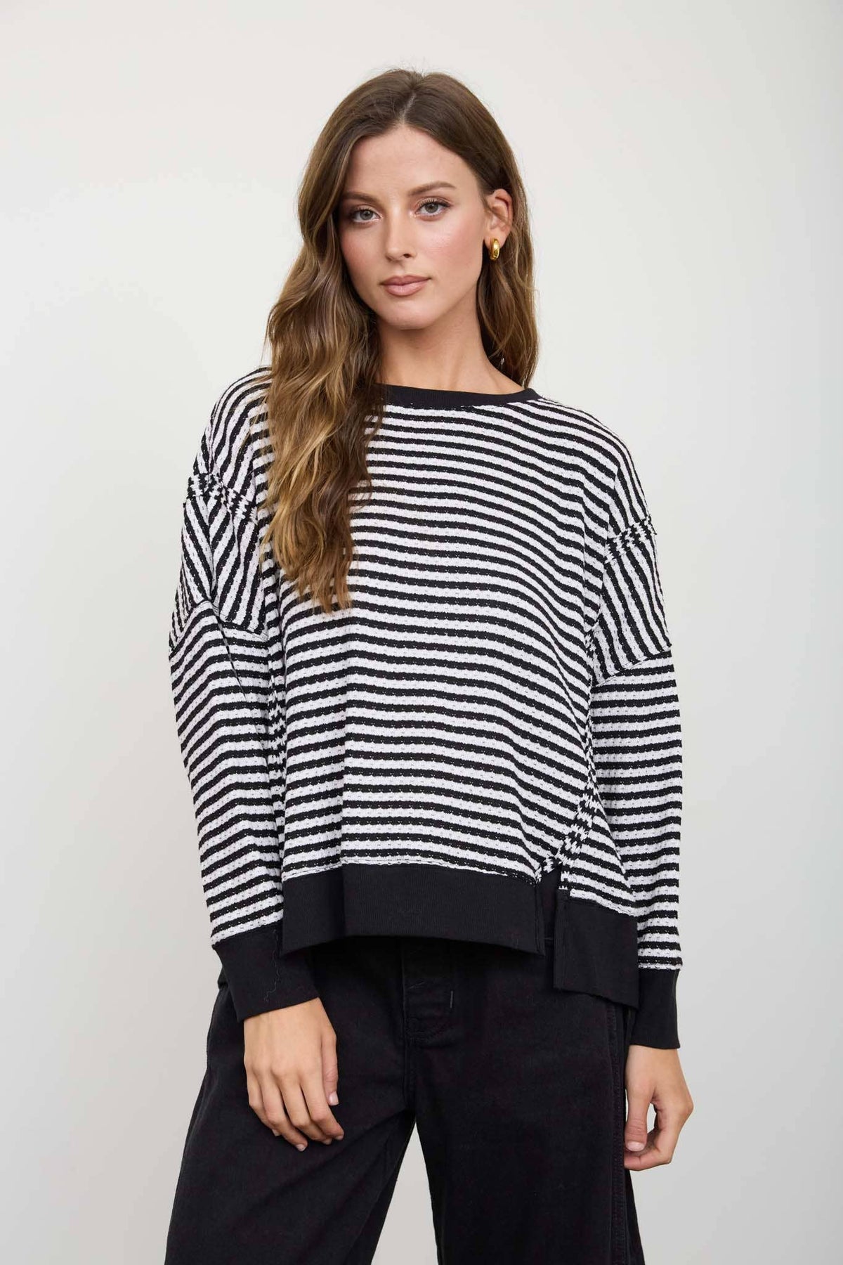 Black striped Raw Hem
