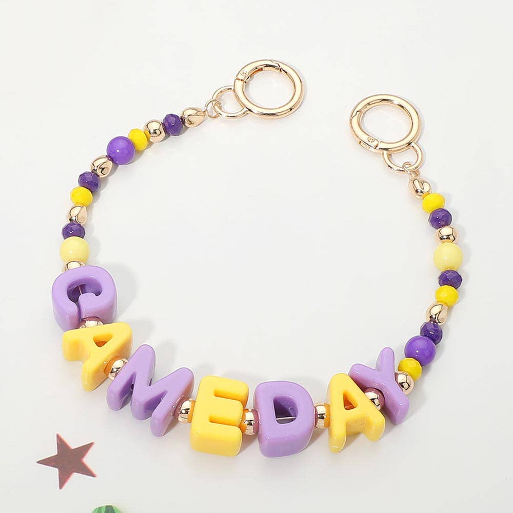 GAME DAY Letter Beaded Bag Charm Chain: Black,Burgundy,Gold