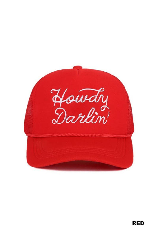 Howdy Darlin Mesh Trucker Cap: RED / 1 (ONE SIZE)