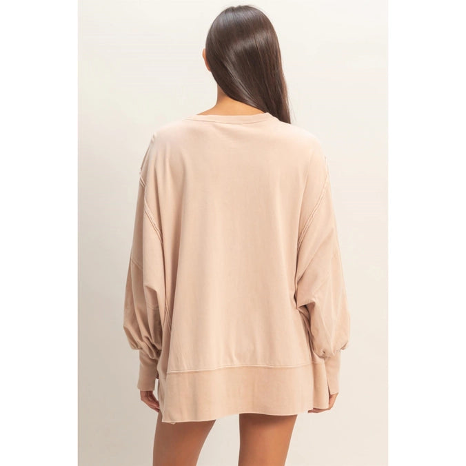 Oversized Long Sleeve Top with Seam Detail