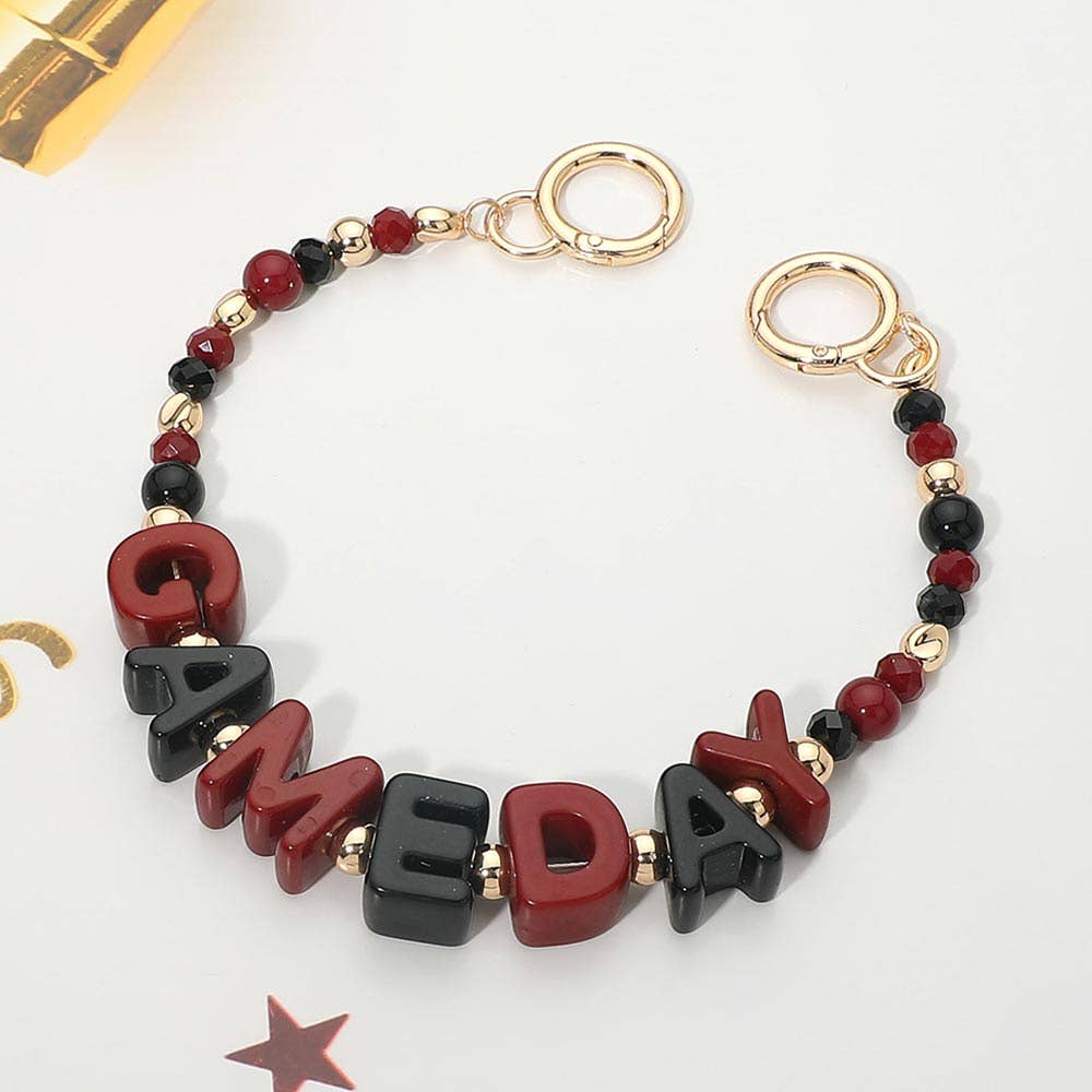 GAME DAY Letter Beaded Bag Charm Chain: Black,Burgundy,Gold