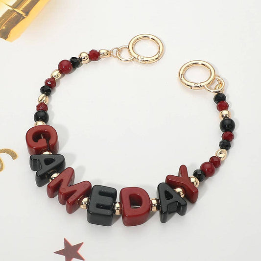 GAME DAY Letter Beaded Bag Charm Chain: Black,Burgundy,Gold
