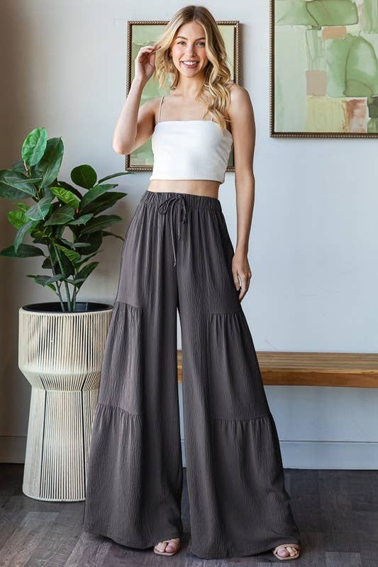 OVER WIDE LEG SOLID PANTS OLIVE