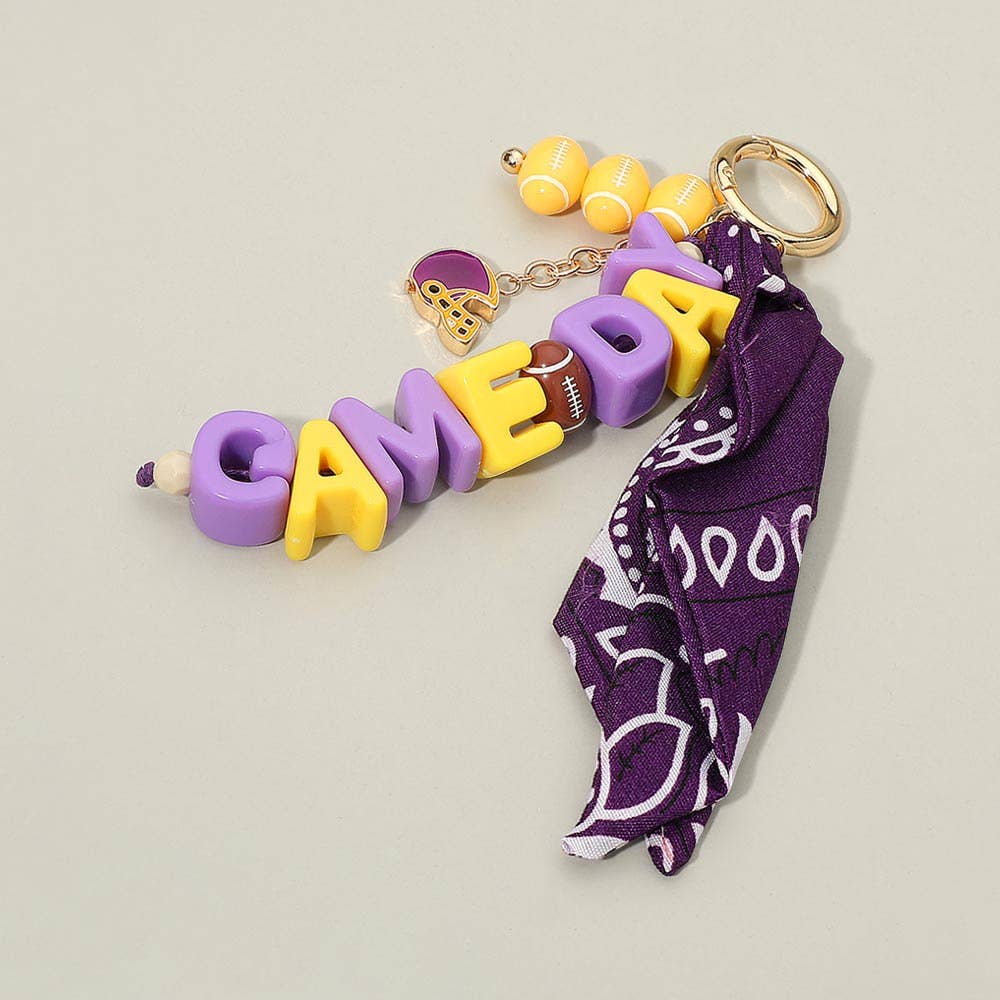 GAMEDAY Football Helmet Charm Bandana Fabric Scarf Keychain Bag Charm: Burgundy,White