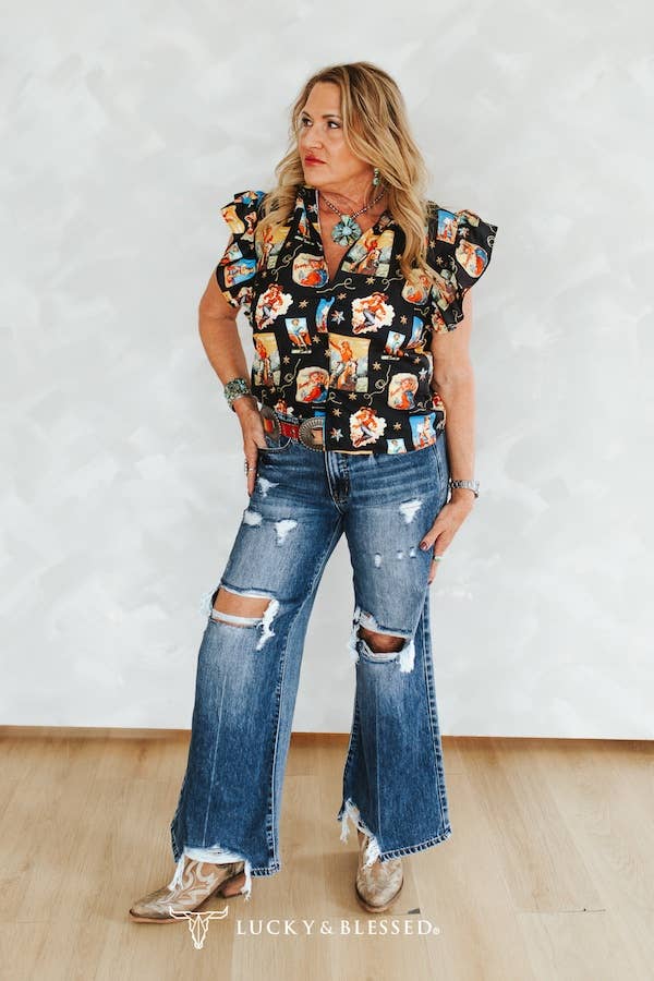 Mid Wash Distressed Mid Rise Wide Leg Frayed Jeans 30in: 0