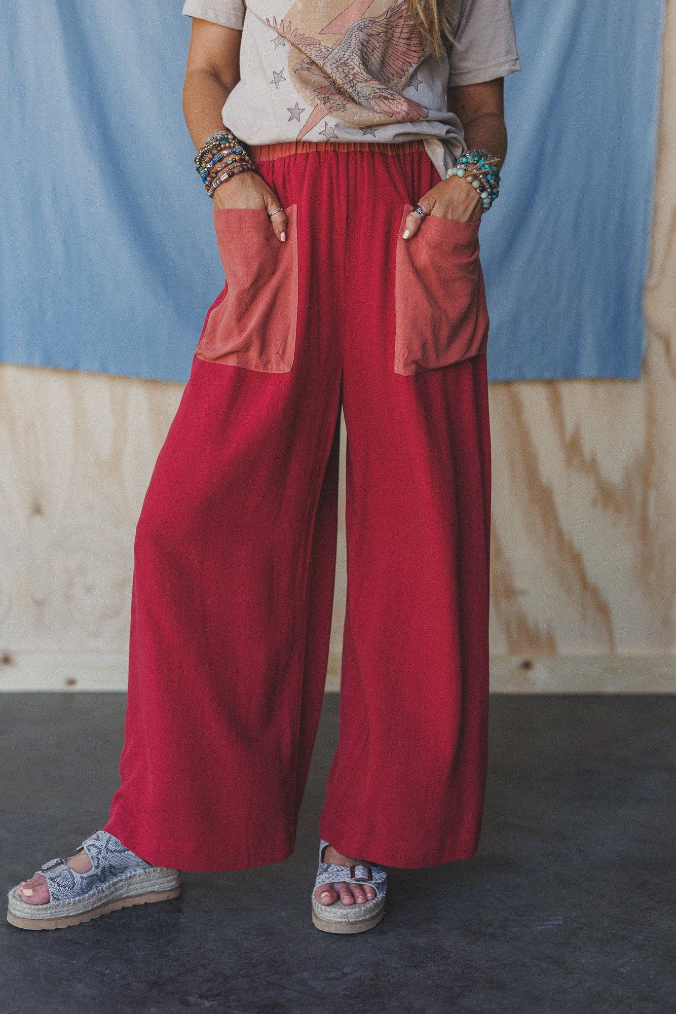 No Rush Wide Leg Pants - Terracotta Multi: Red