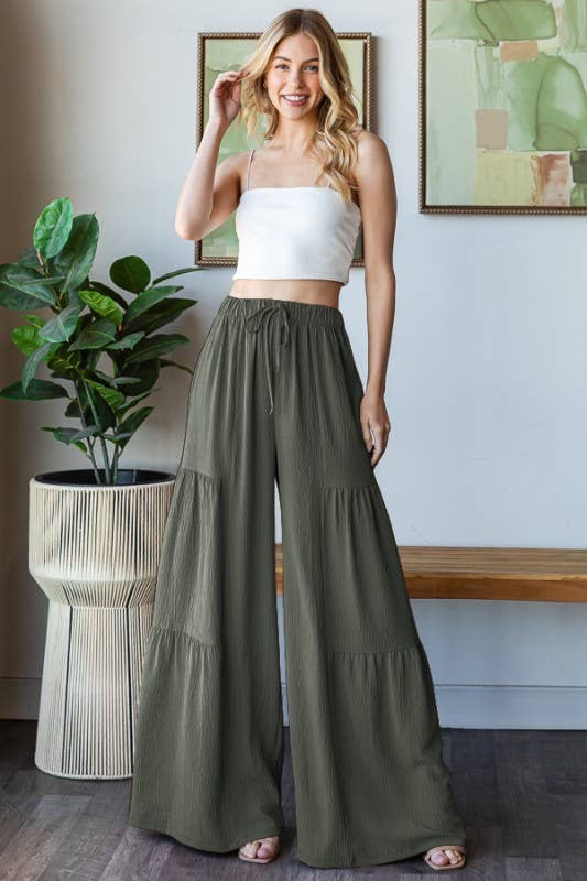 OVER WIDE LEG SOLID PANTS OLIVE