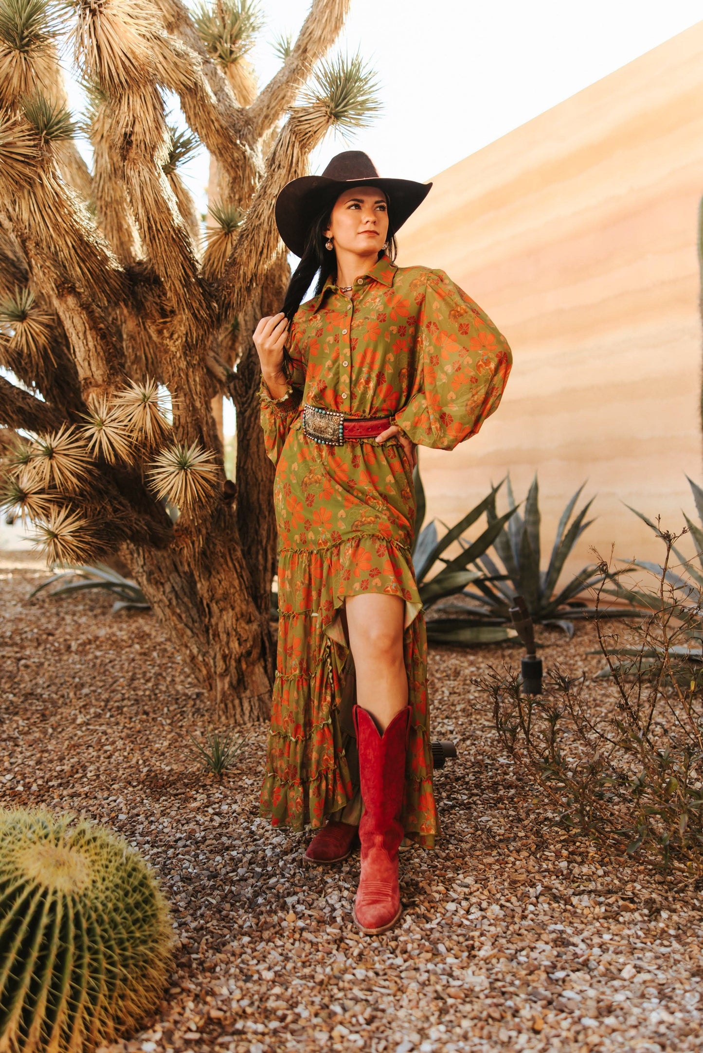 OLIVE COWBOY MESH BLOUSE