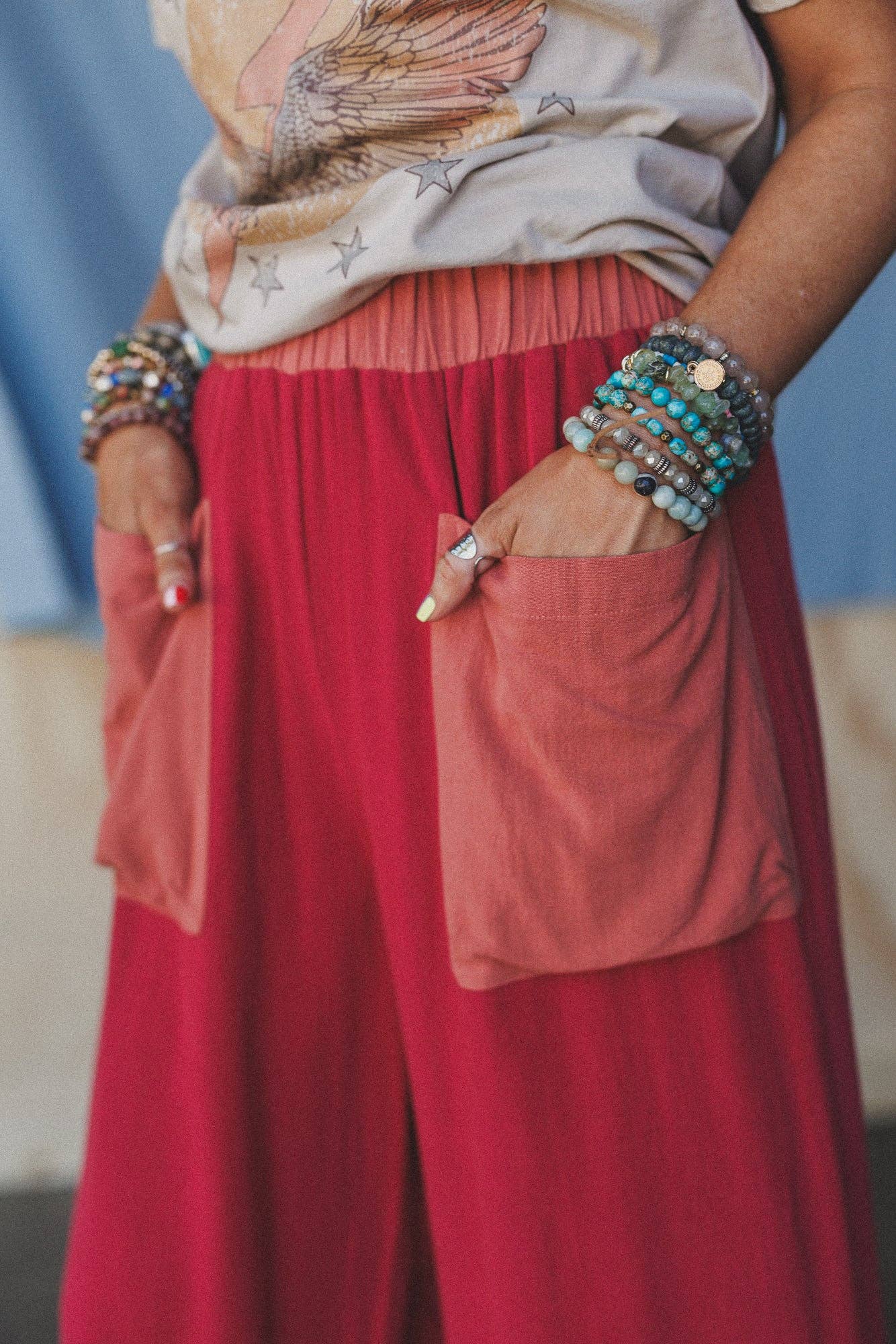 No Rush Wide Leg Pants - Terracotta Multi: Red