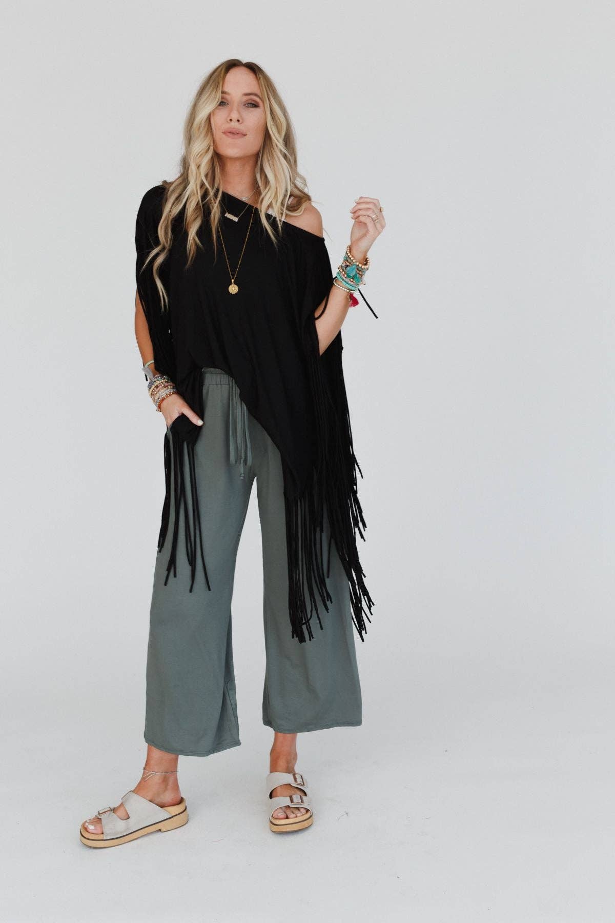 Western Showstopper Fringe Top - Black