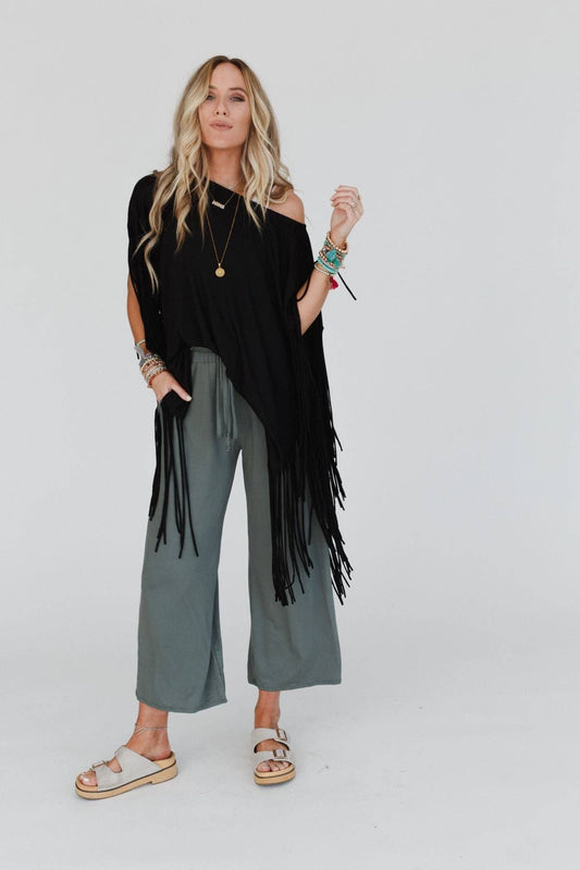 Western Showstopper Fringe Top - Black