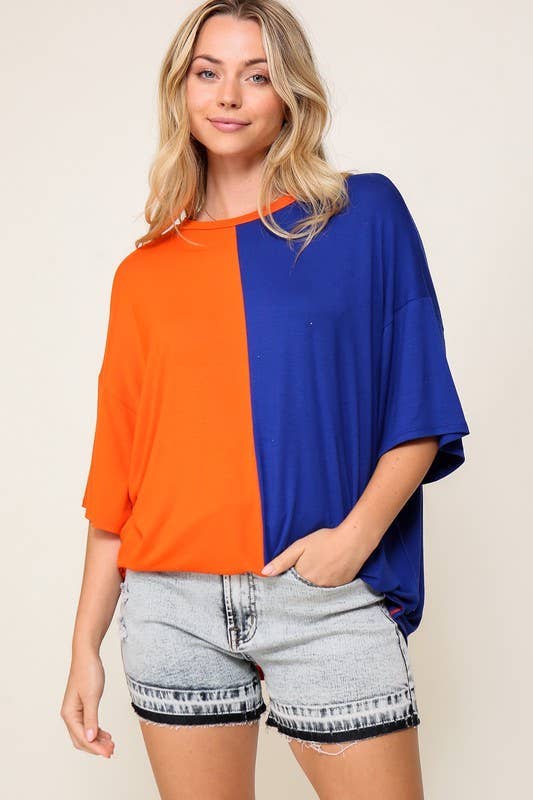 Game Day Multi Color Knit Top: PURPLE/YELLOW