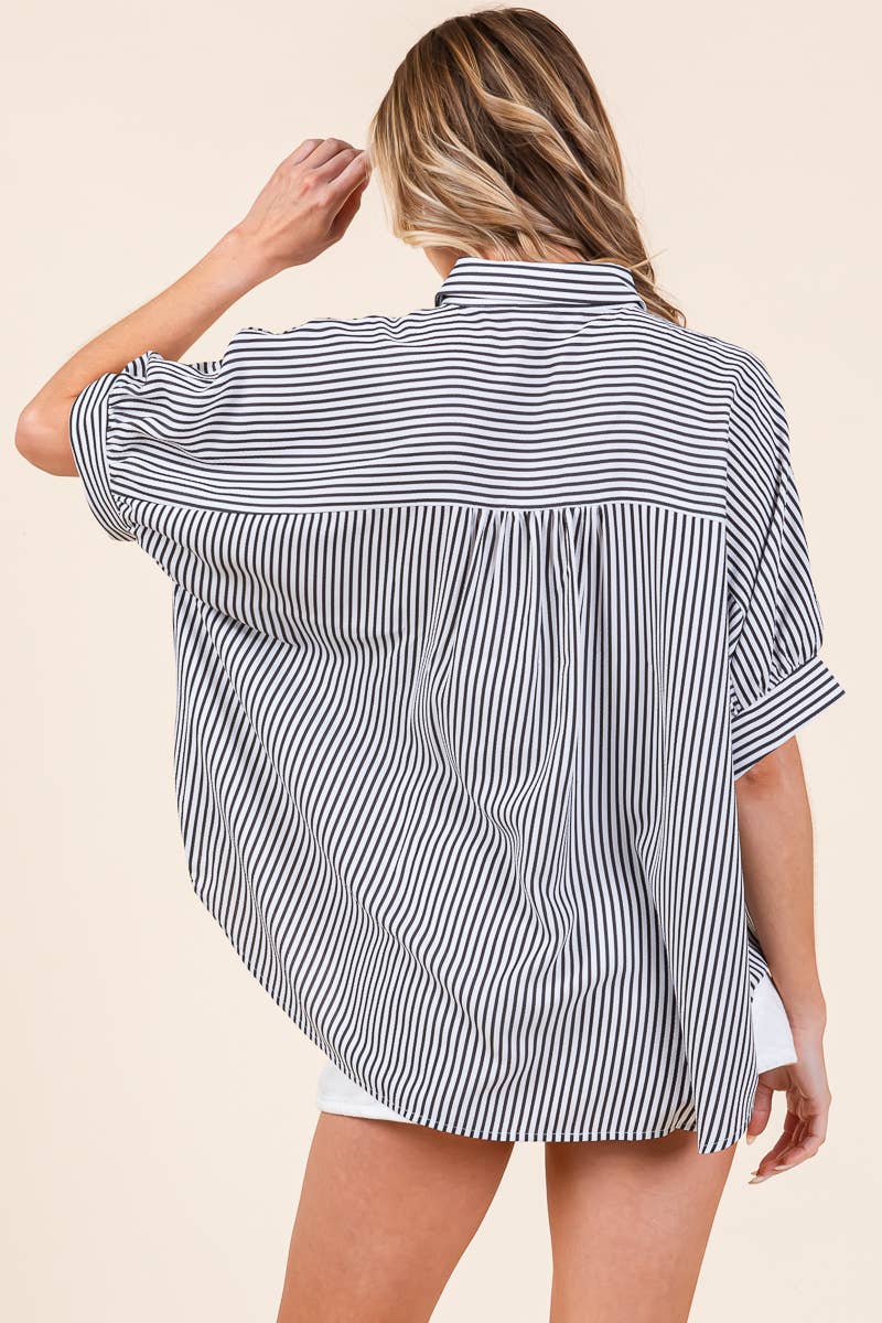 Oversized Short Sleeve Button Down Shirt: GREEN