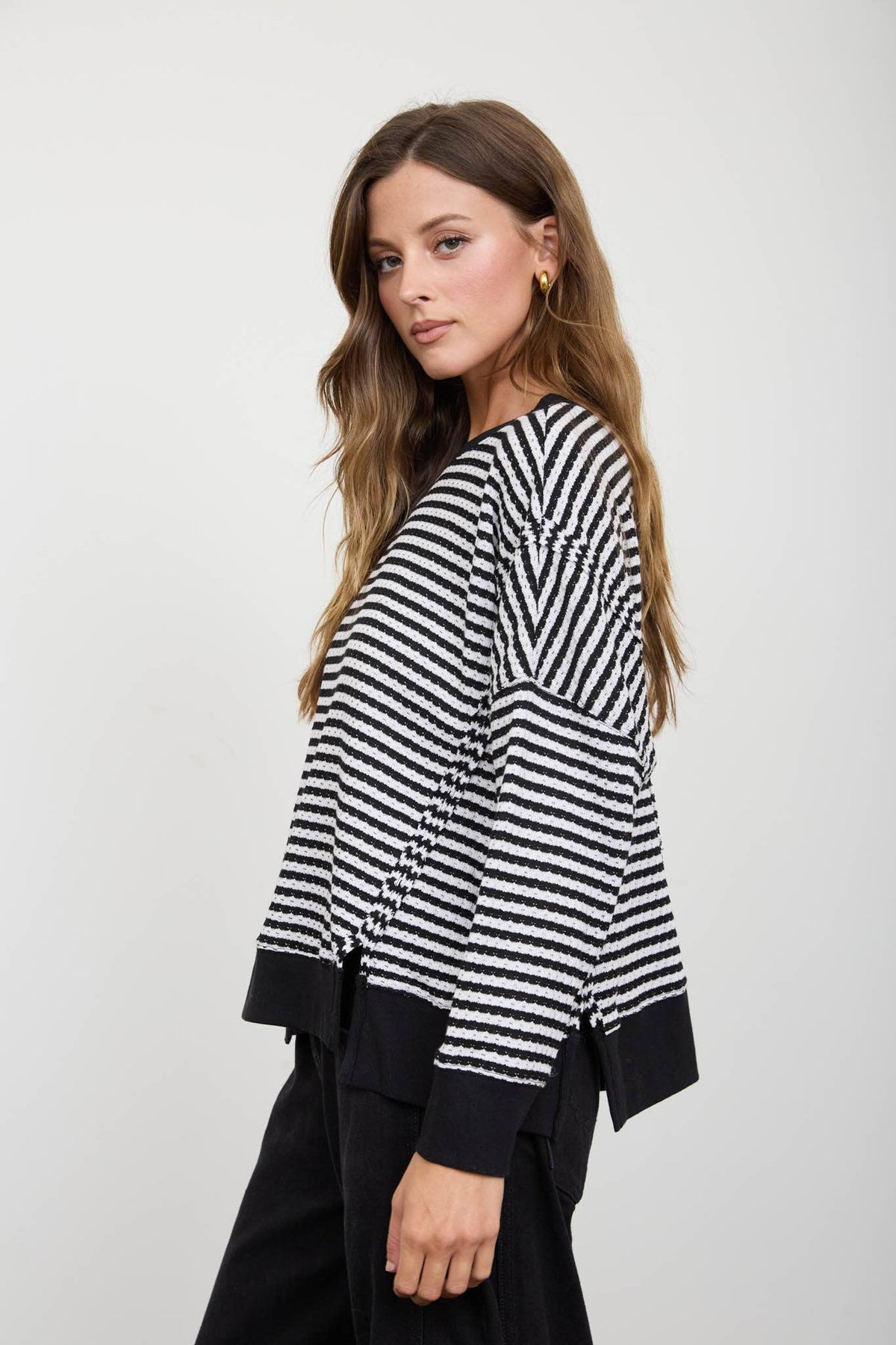 Black striped Raw Hem