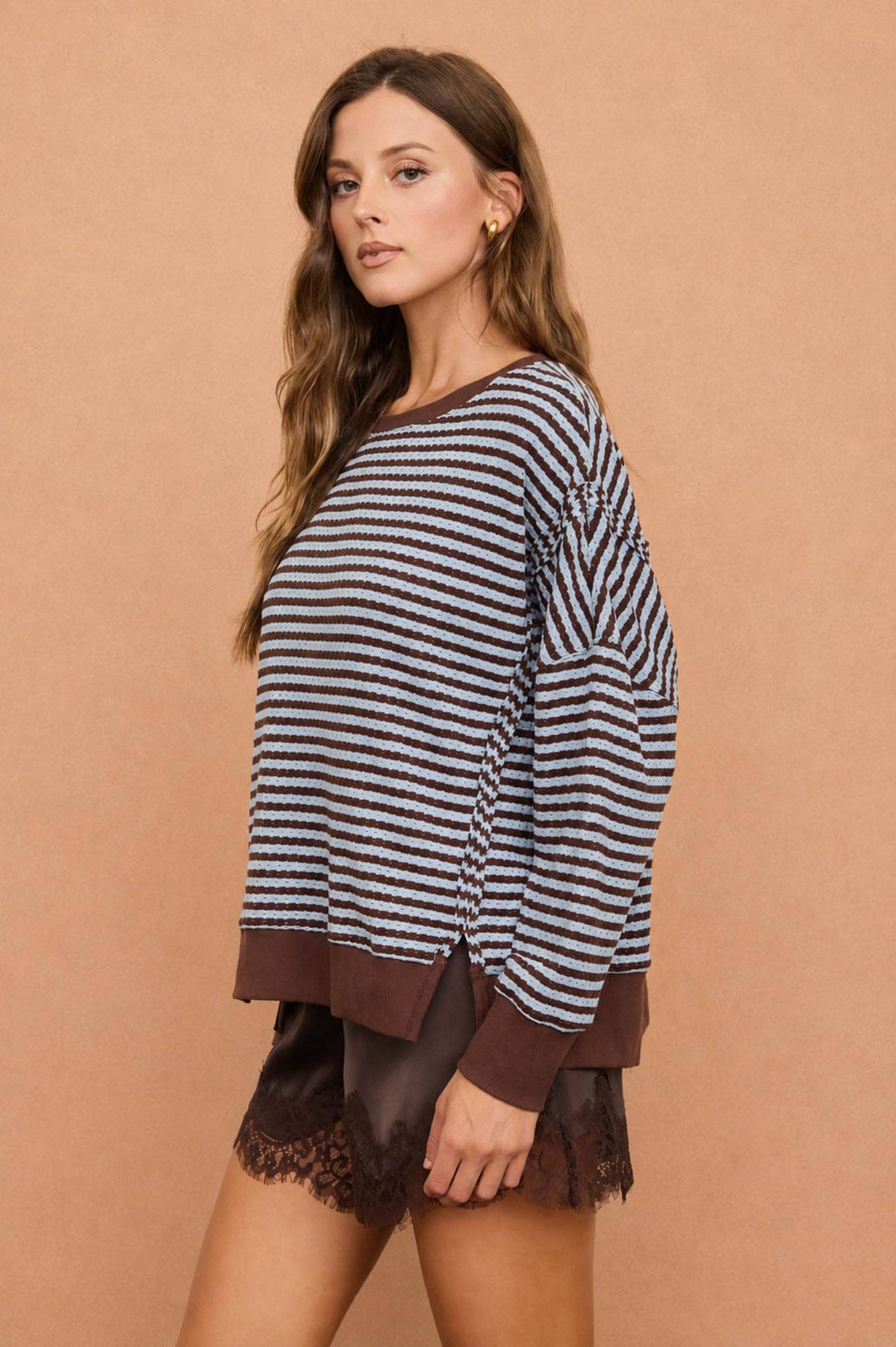 Black striped Raw Hem