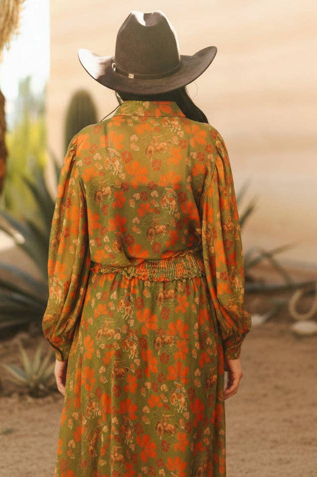 OLIVE COWBOY MESH BLOUSE