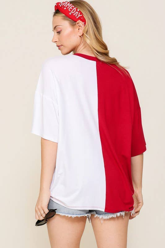 Game Day Multi Color Knit Top: BURGUNDY/WHITE