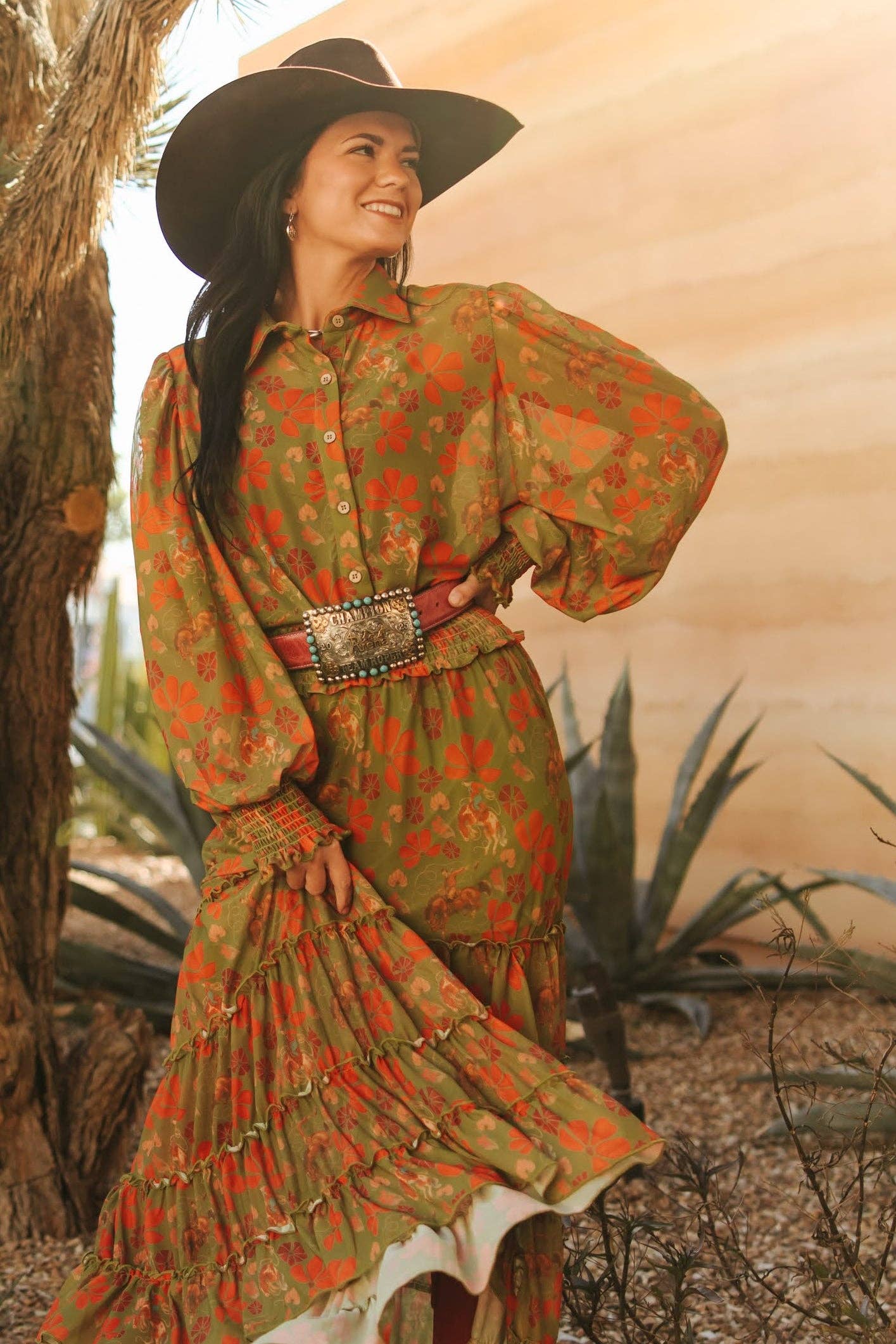 OLIVE COWBOY MESH BLOUSE
