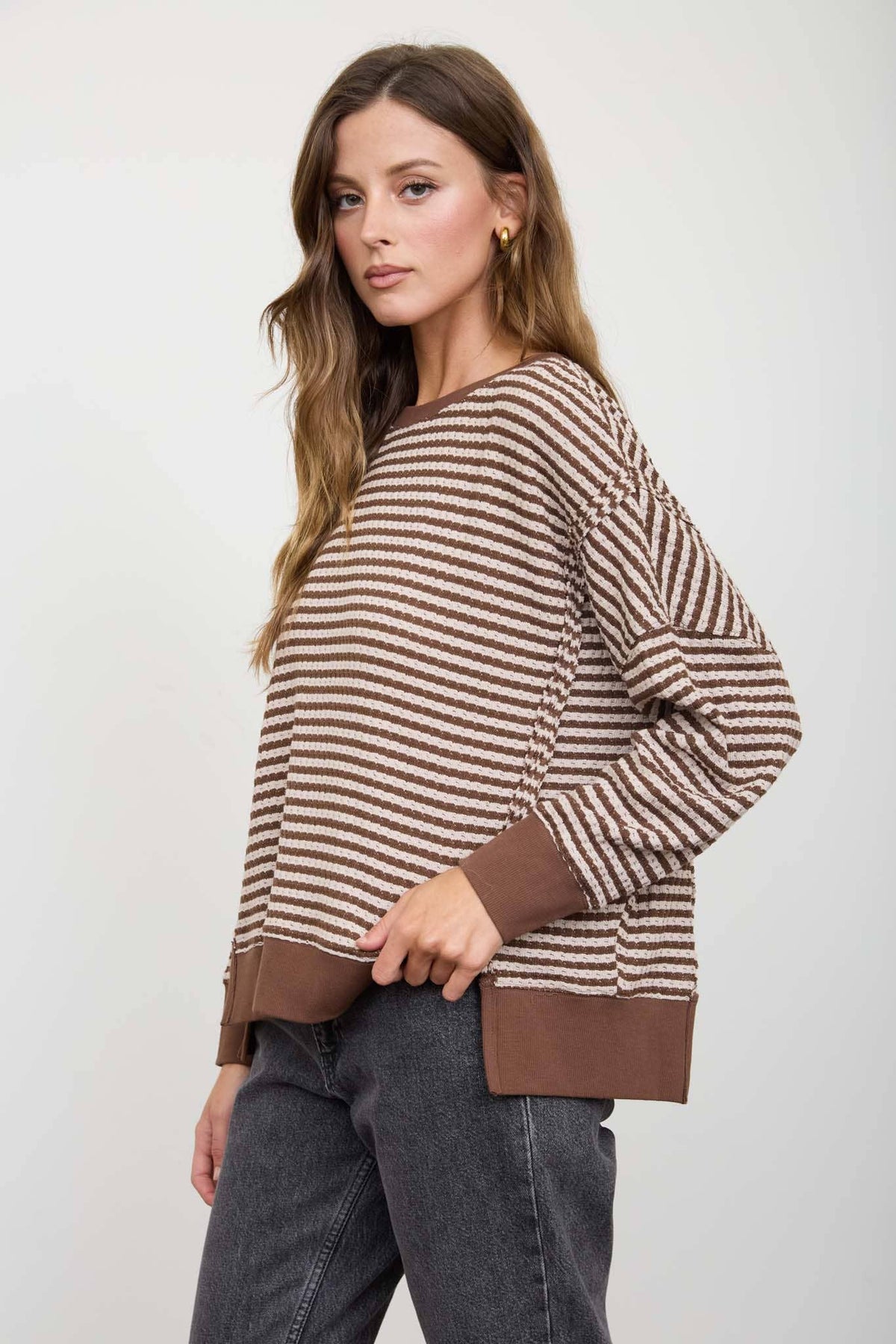 Black striped Raw Hem