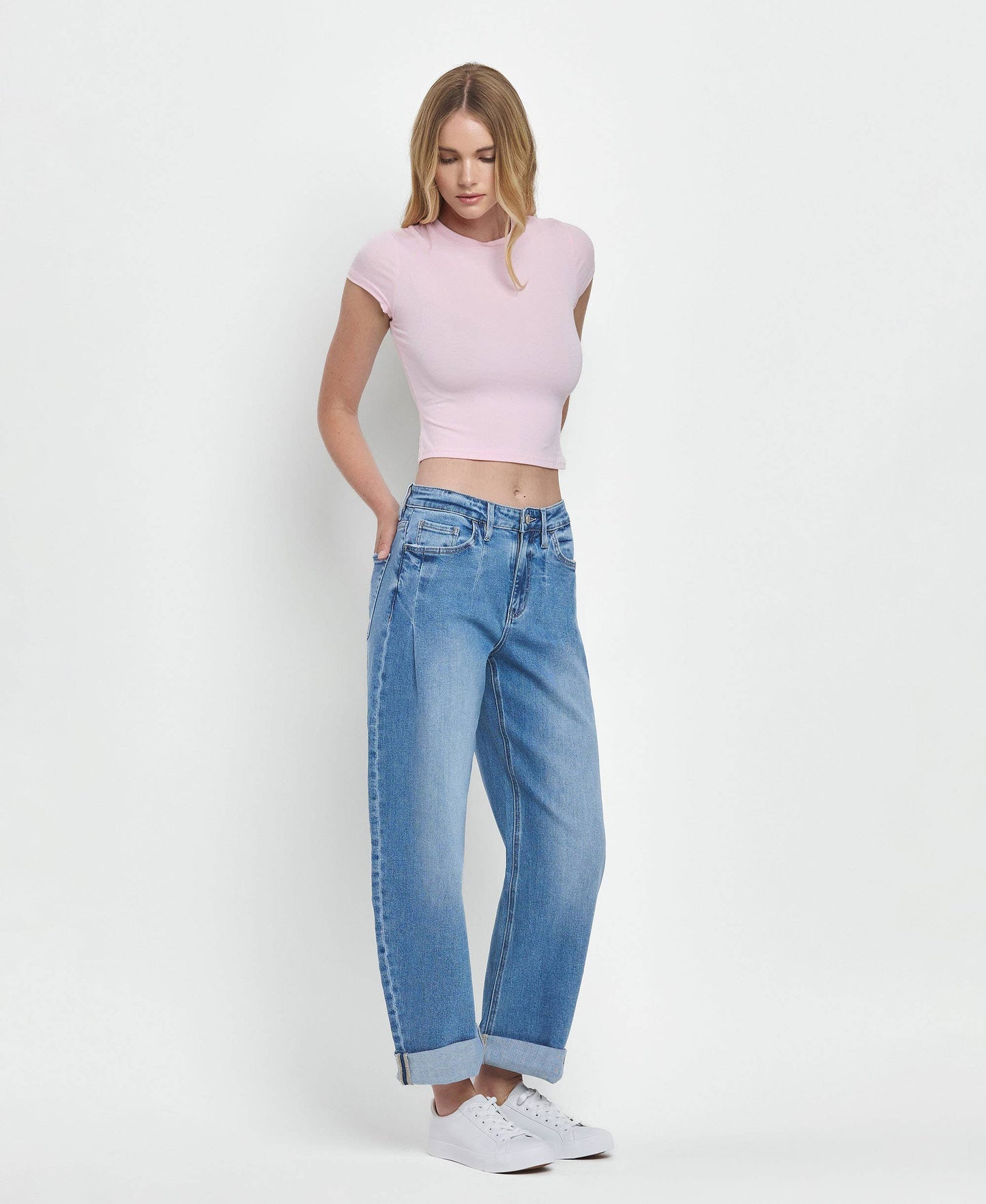 SUPER HIGH RISE DOUBLE CUFFED BARREL JEANS  WIND SANP
