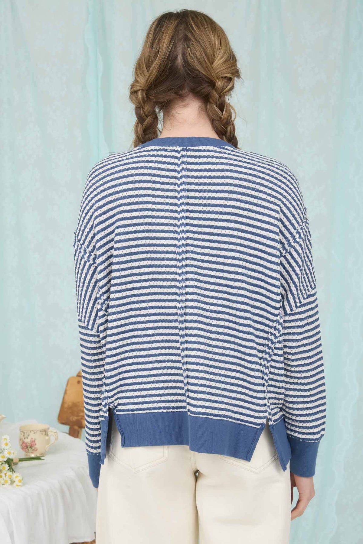 Black striped Raw Hem