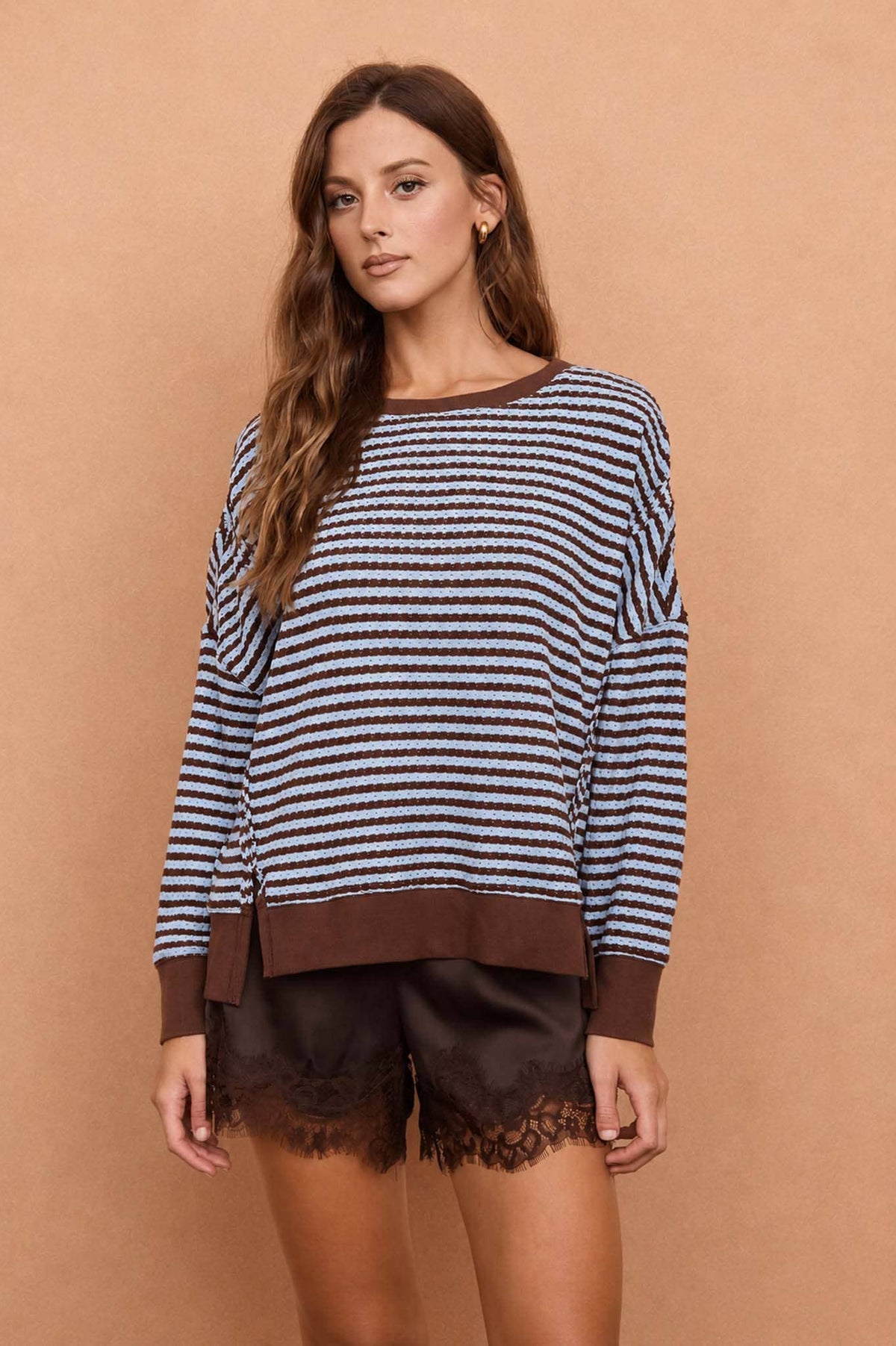 Black striped Raw Hem