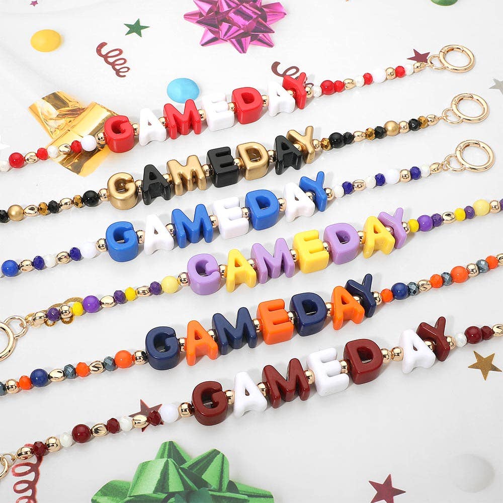 GAME DAY Letter Beaded Bag Charm Chain: Gold,White
