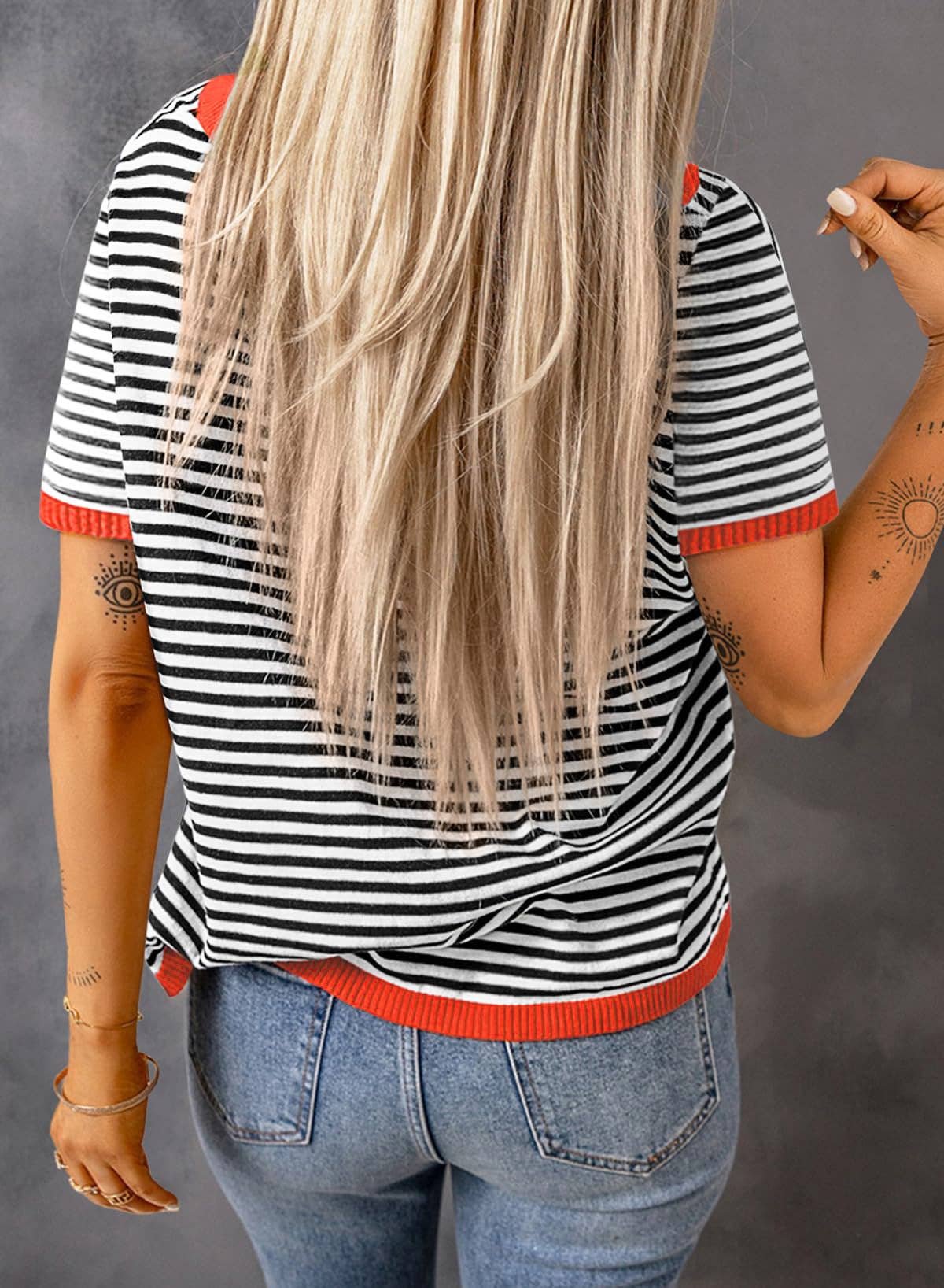 Striped Contrast Sweater Top-TPT