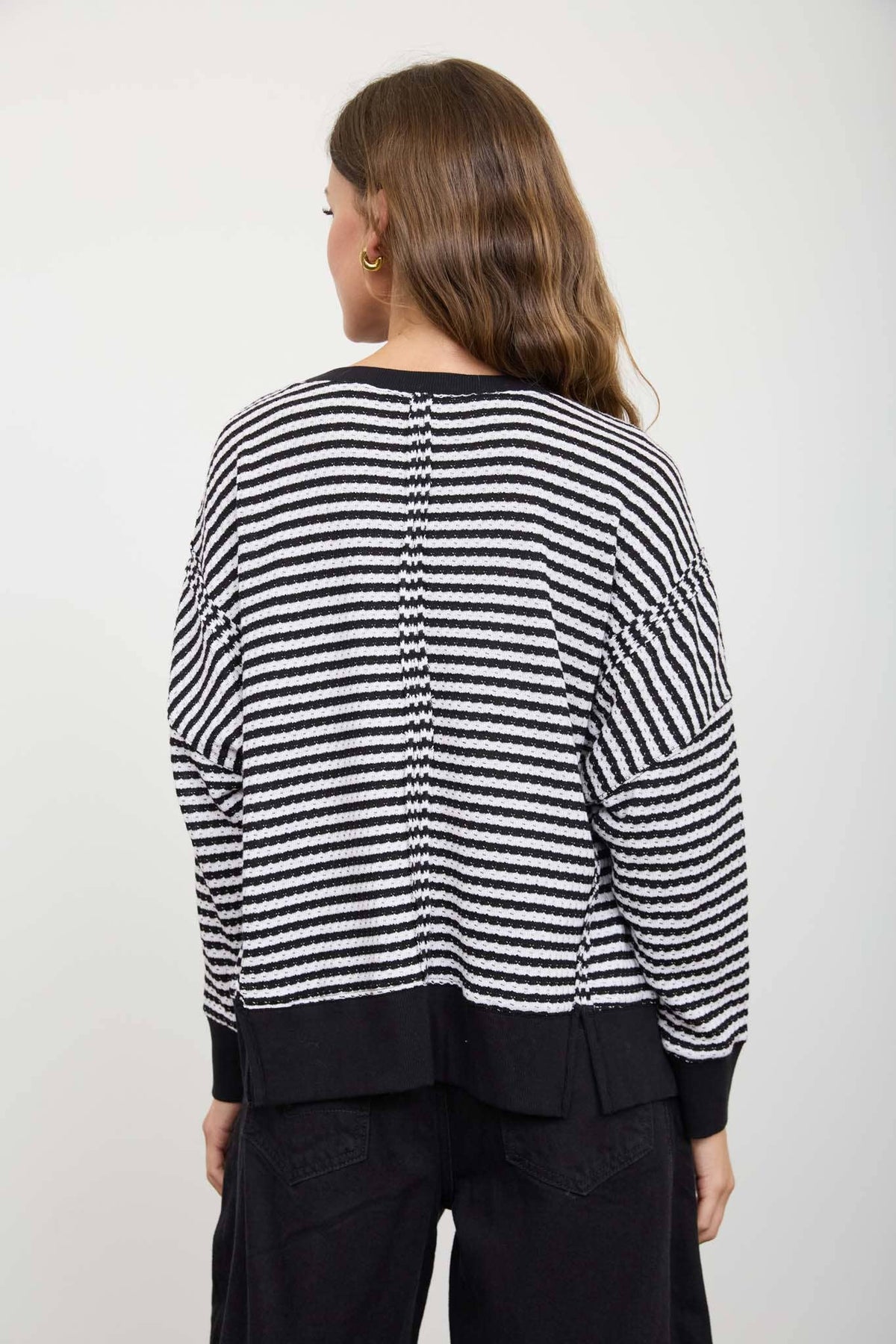 Black striped Raw Hem