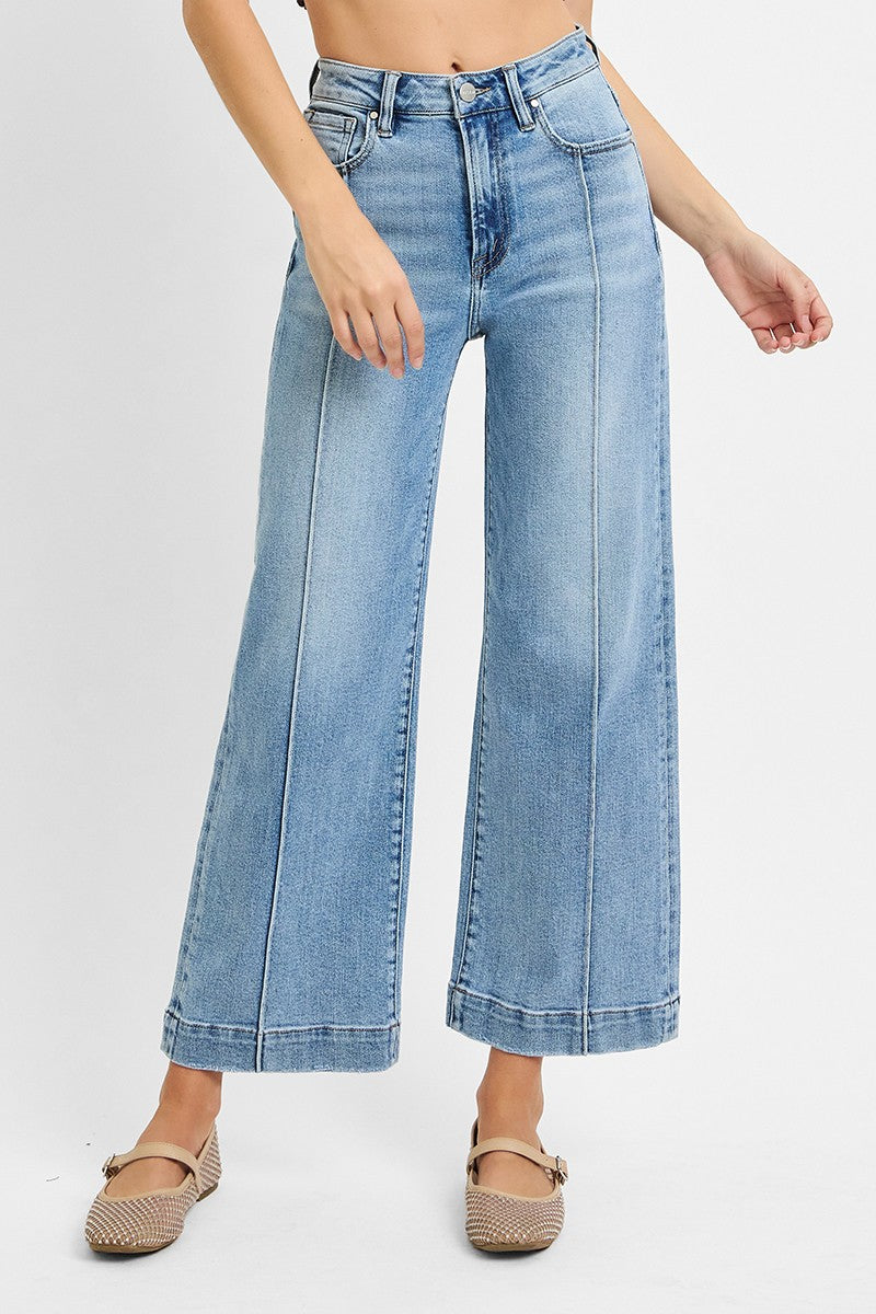 Risen Crop Seam Jeans - CN