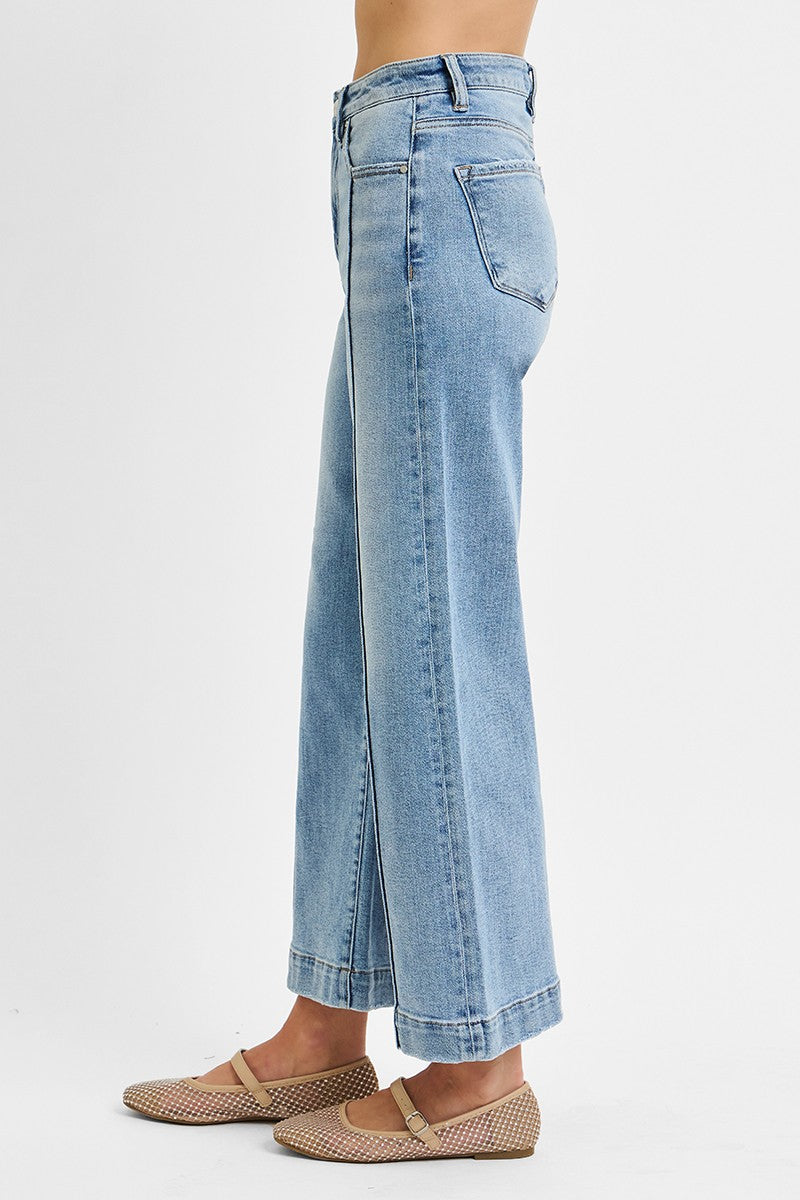 Risen Crop Seam Jeans - CN
