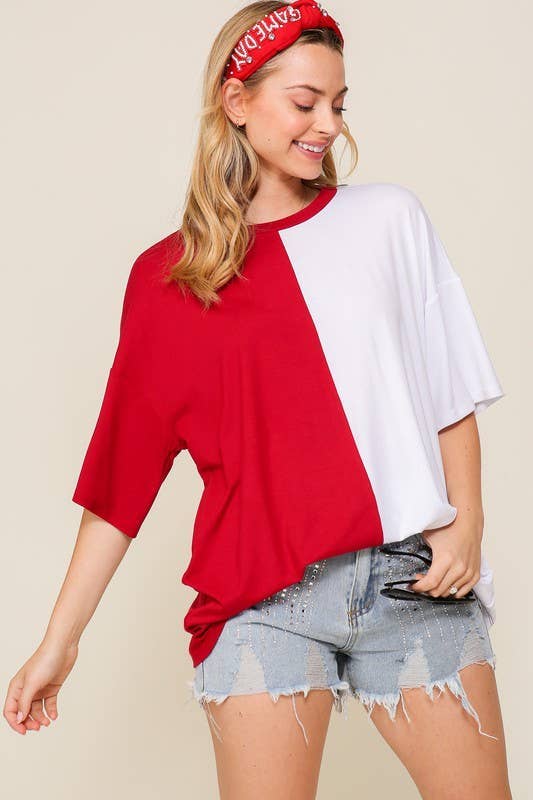 Game Day Multi Color Knit Top: BURGUNDY/WHITE
