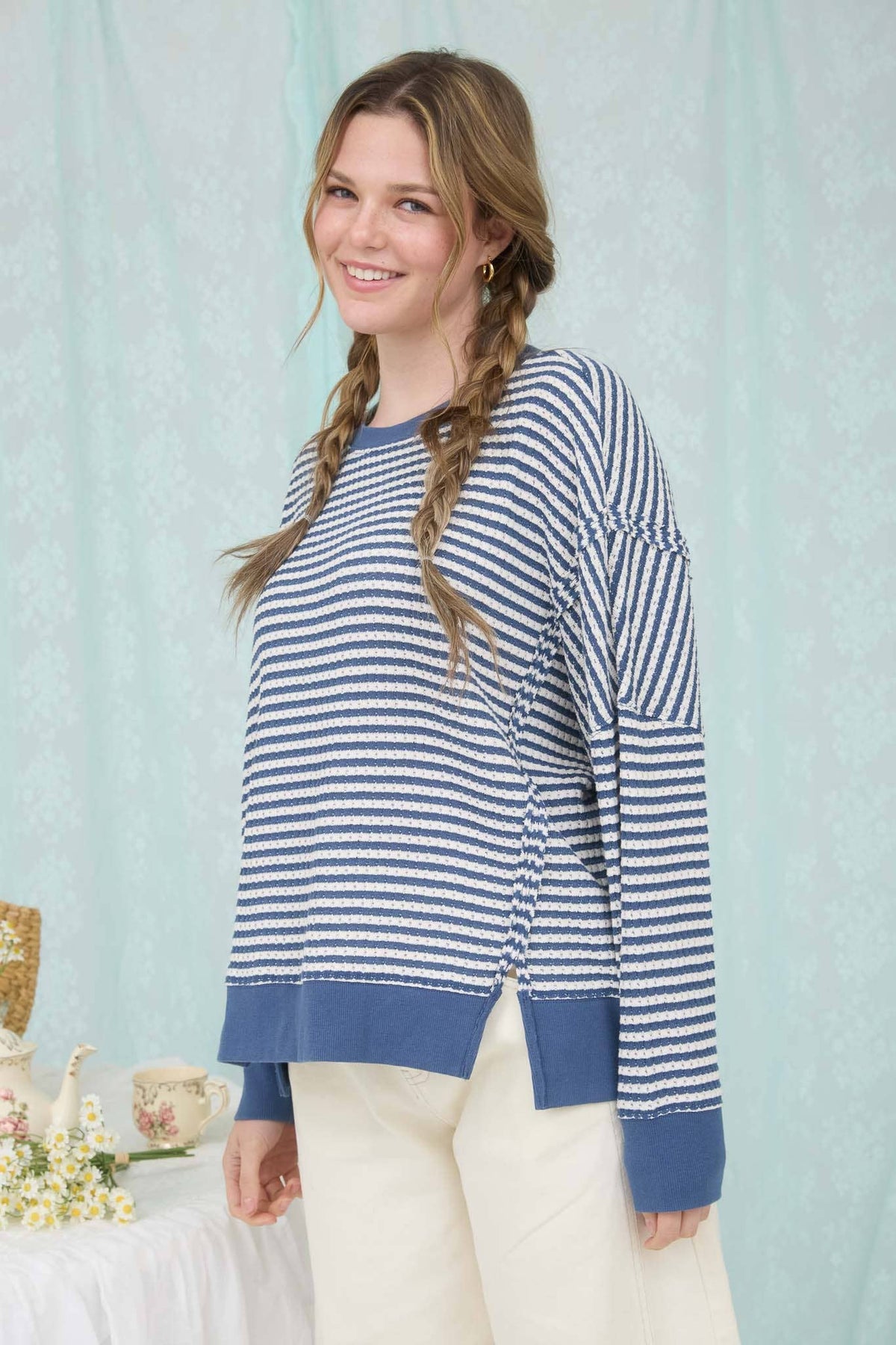 Black striped Raw Hem