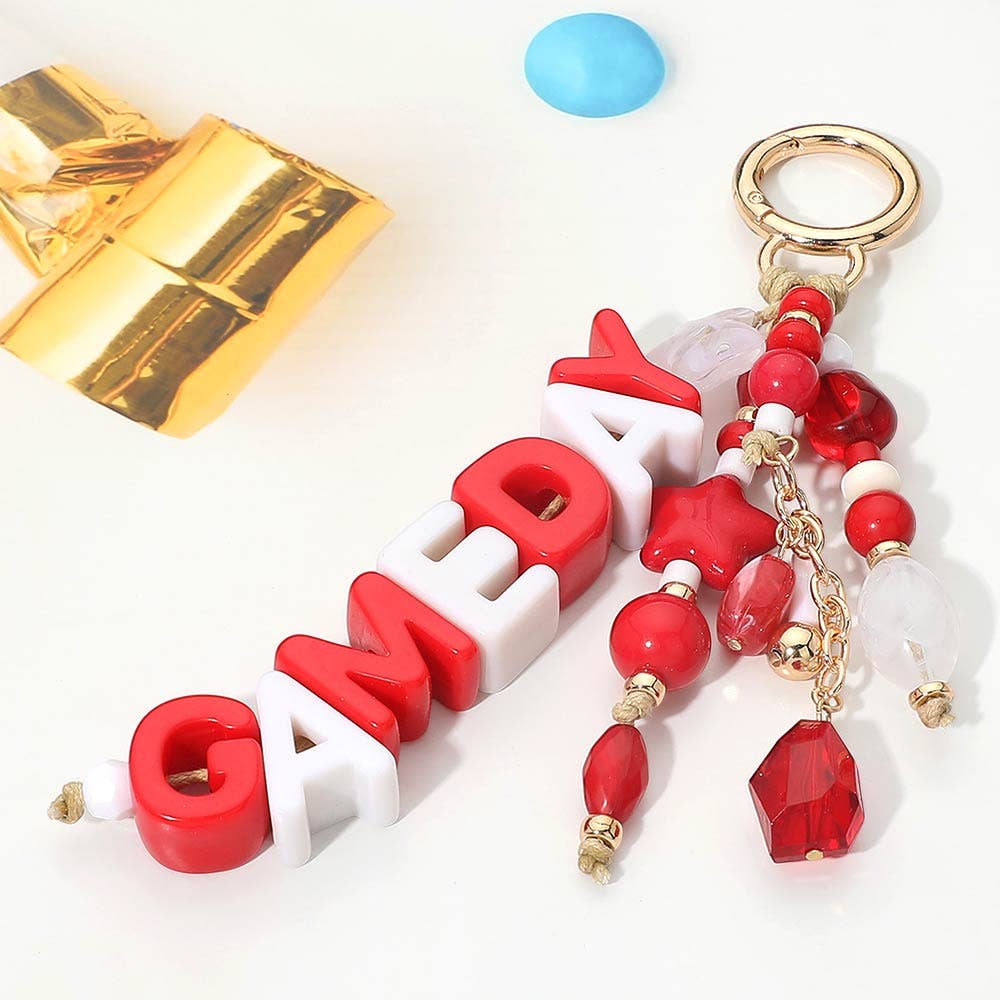 GAMEDAY Star Beads Beaded Drop Keychain Bag Charm: Burgundy,Gold,White