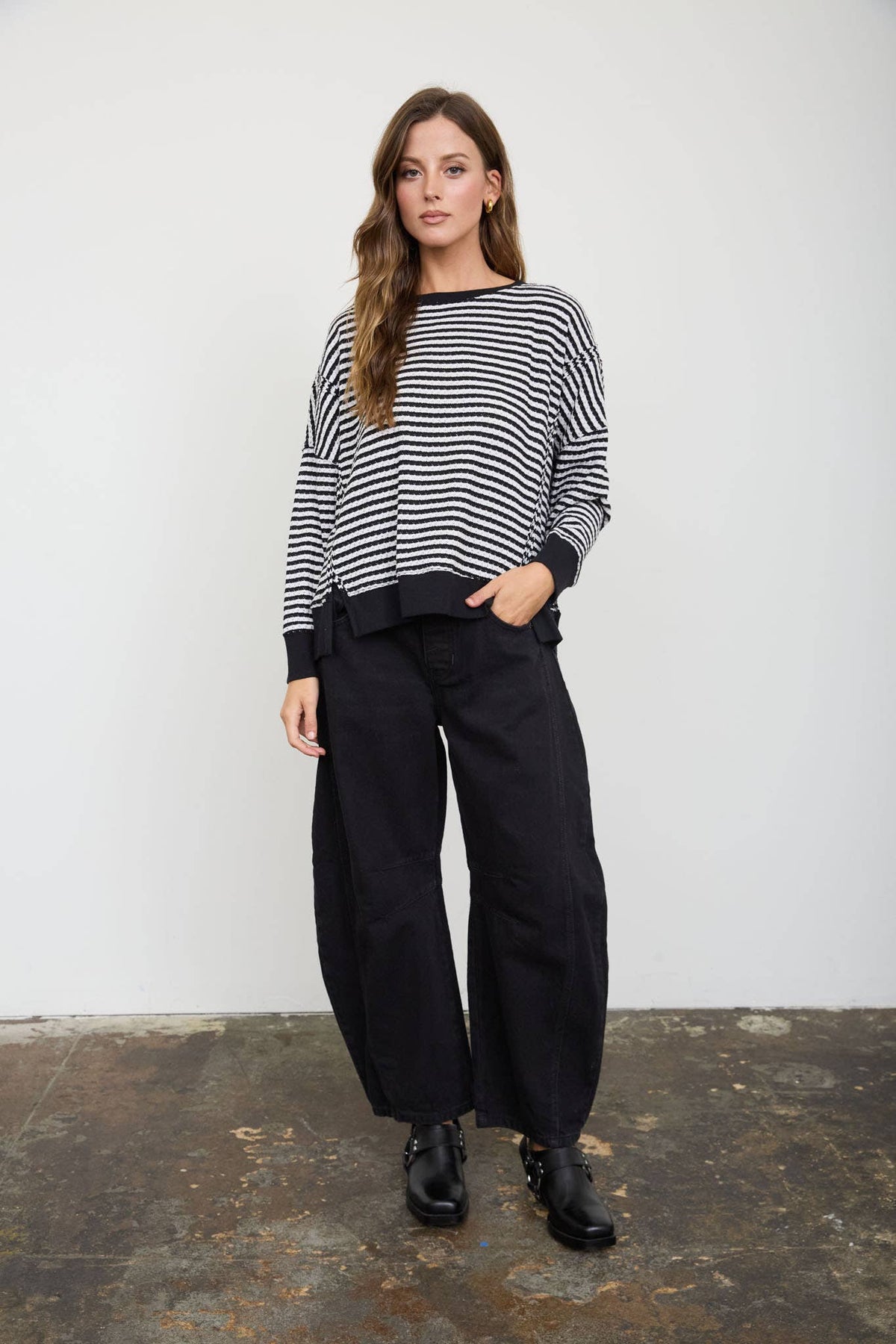 Black striped Raw Hem
