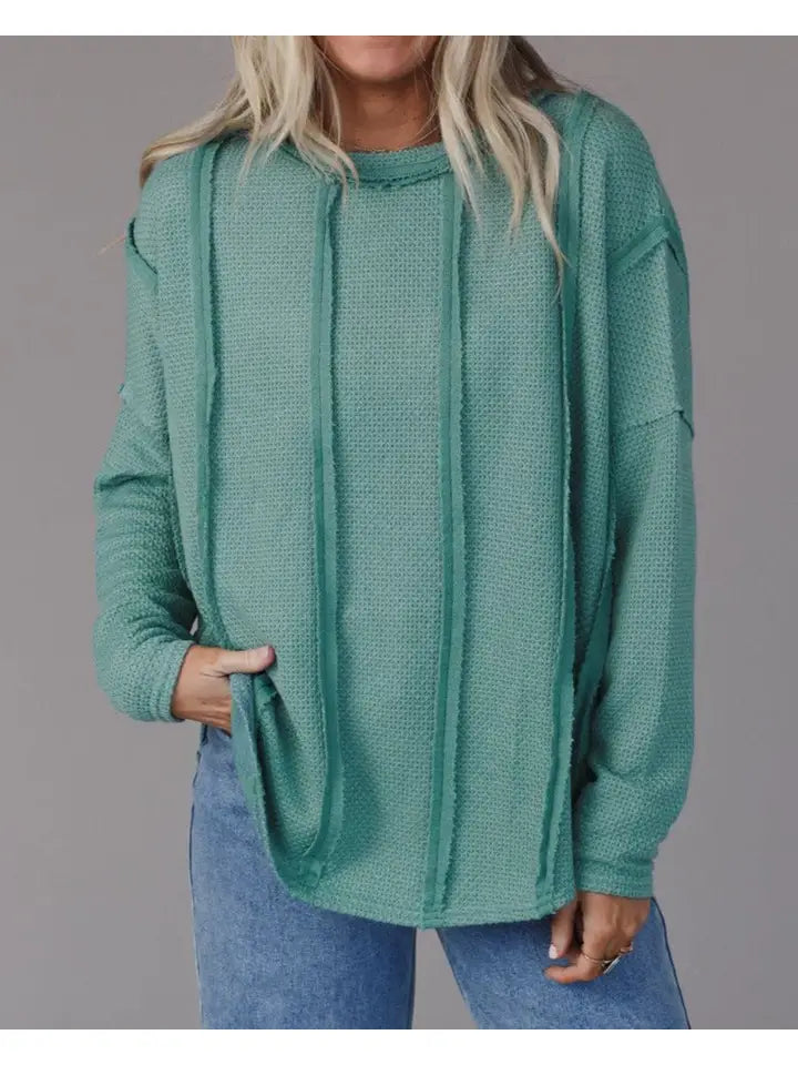 Reverse Seam Textured Knit Top