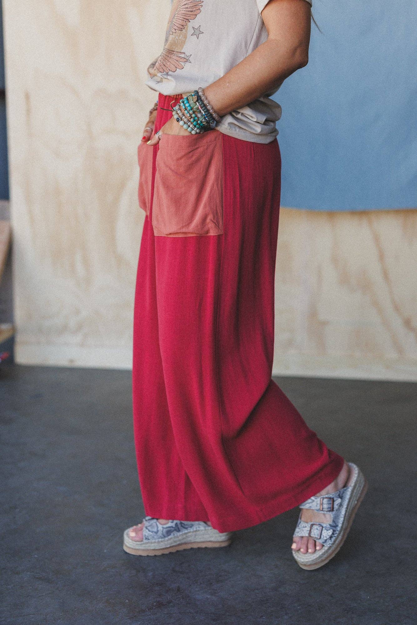 No Rush Wide Leg Pants - Terracotta Multi: Red