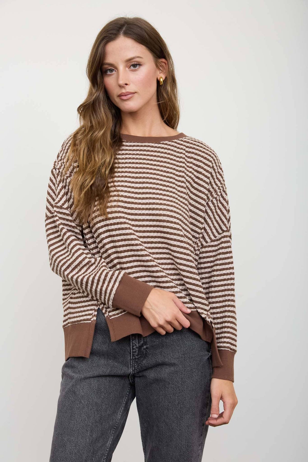 Black striped Raw Hem